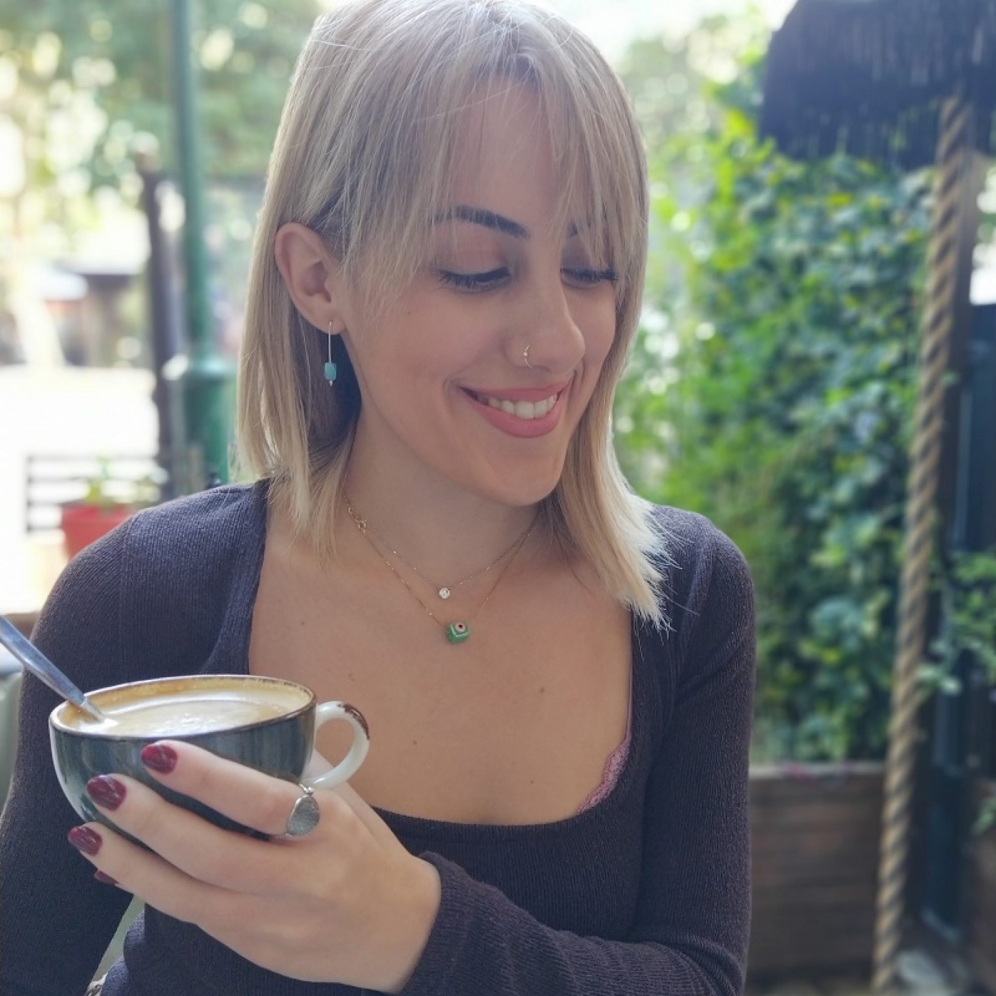 Κολιέ επίχρυσο με πράσινη χάντρα μάτι