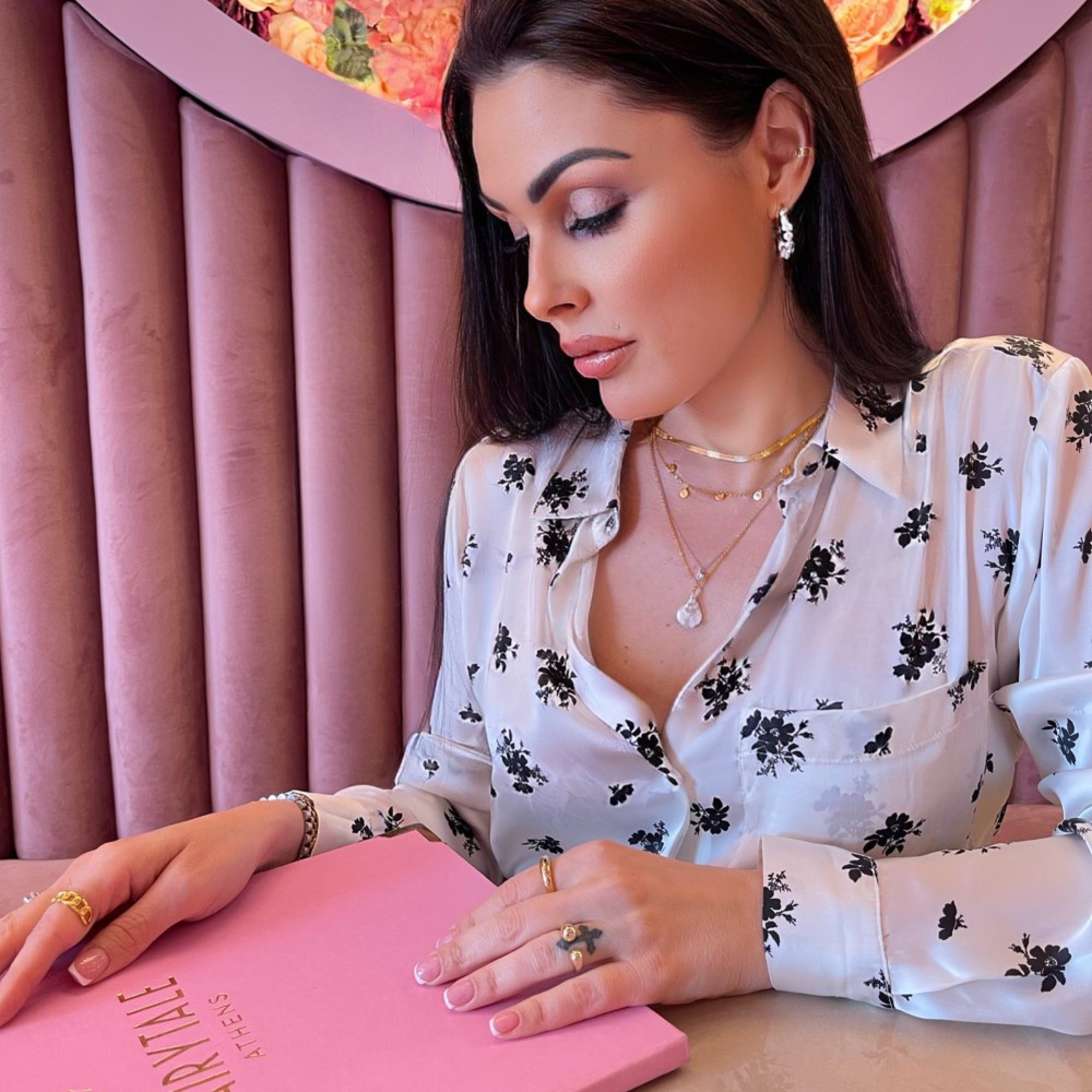 Διπλό κολιέ επίχρυσο με κυκλάκια και φίλντισι