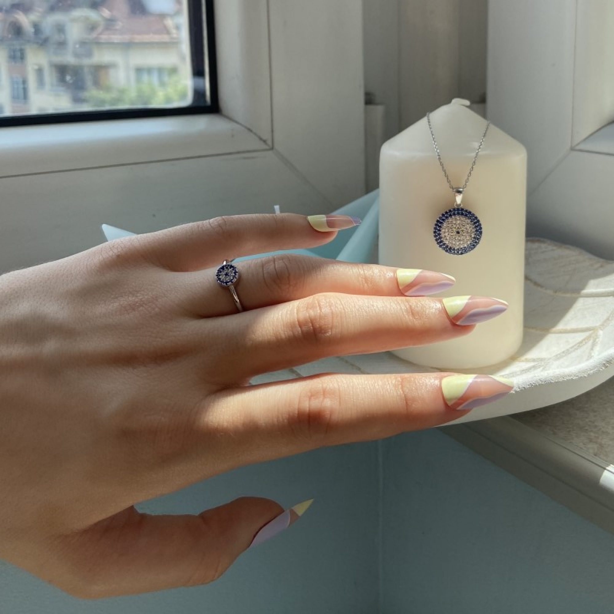 Κολιέ μάτι με πέτρες ζιργκόν