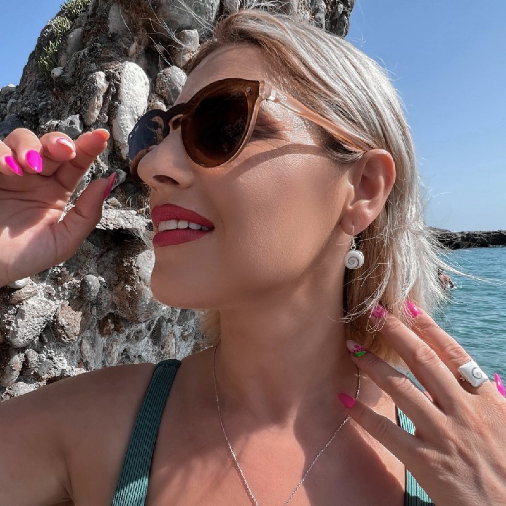 Σκουλαρίκια με μάτι της θάλασσας κρεμαστά