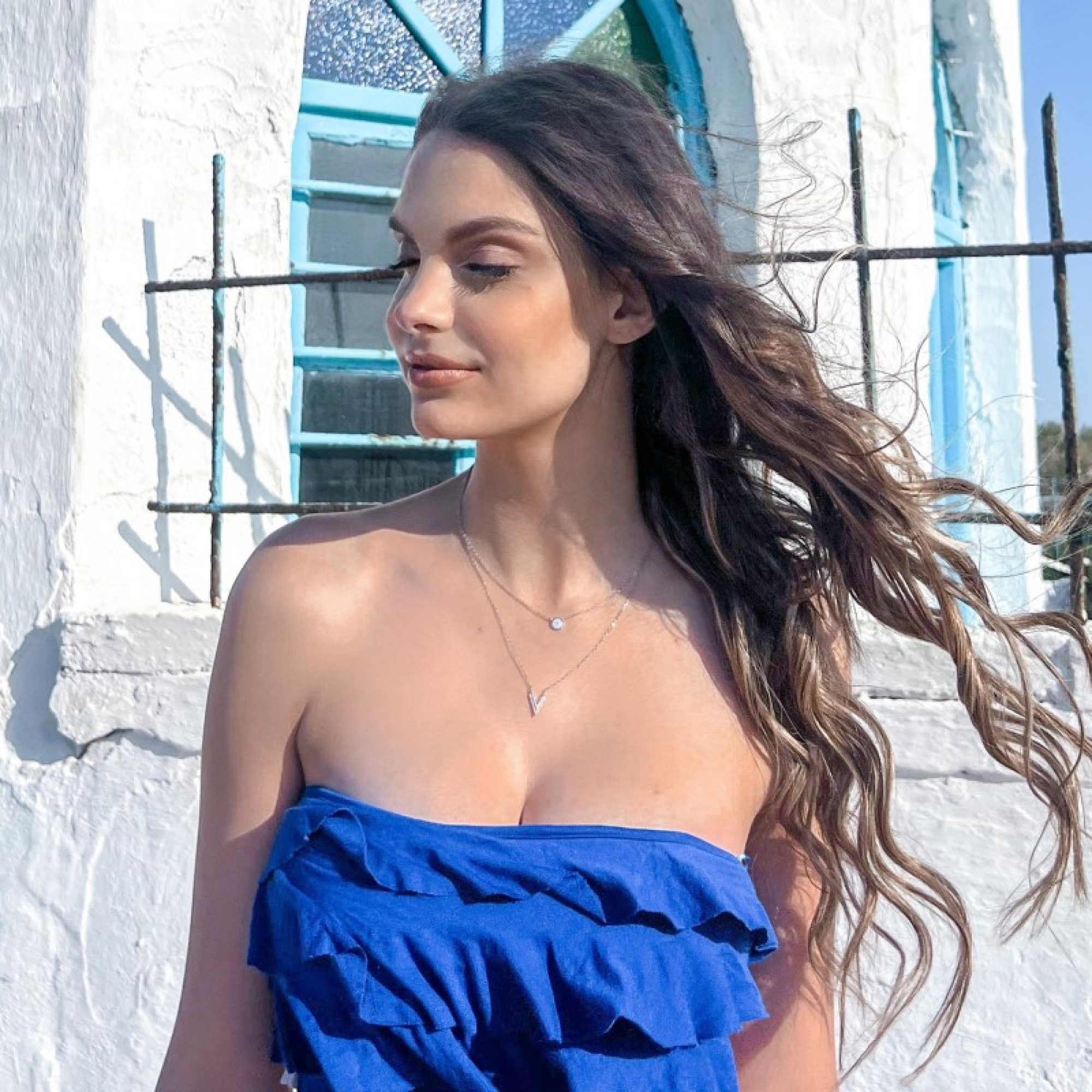 Κολιέ διπλό με μάτι και πέτρες ζιργκόν