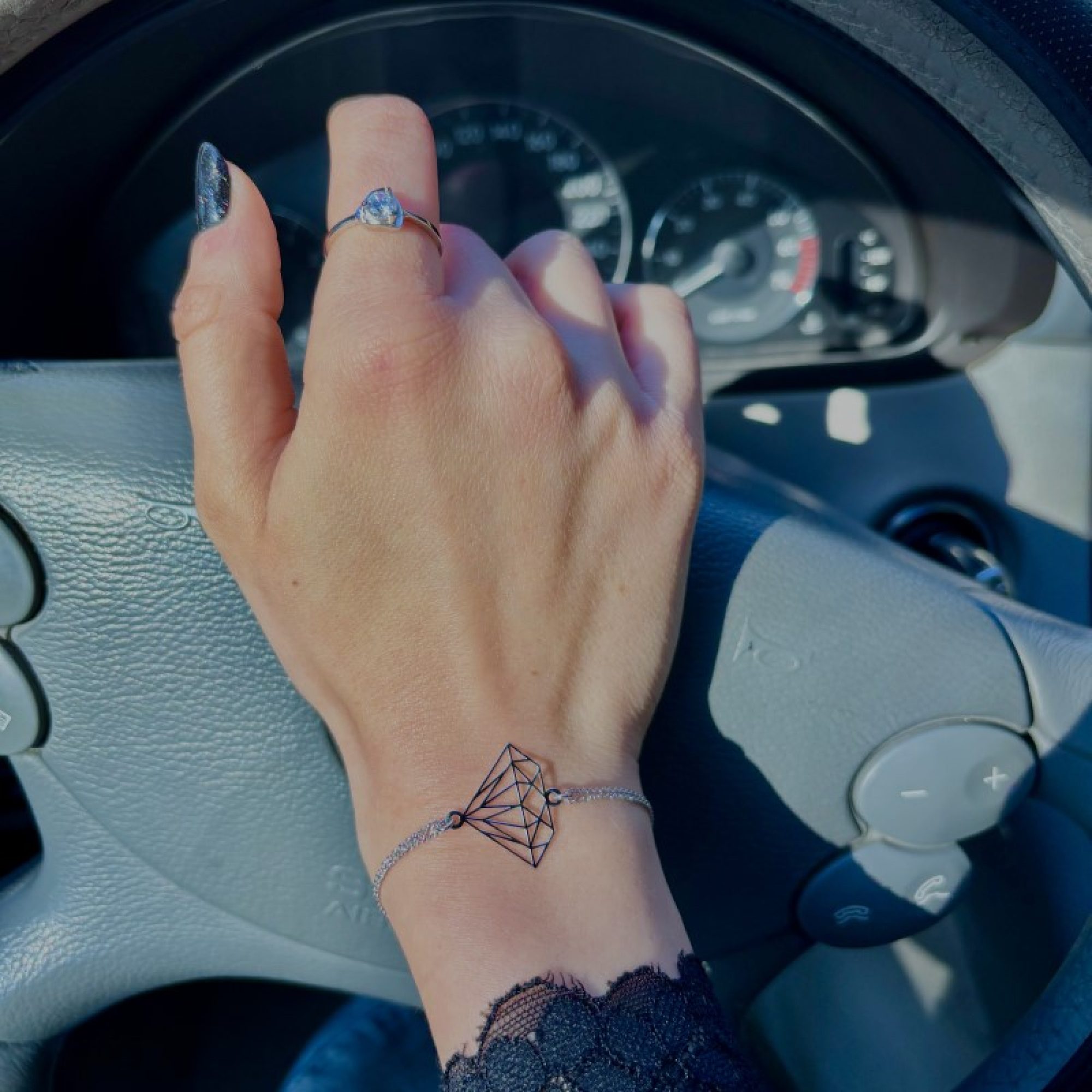 Βραχιόλι με διαμάντι και διπλή αλυσίδα