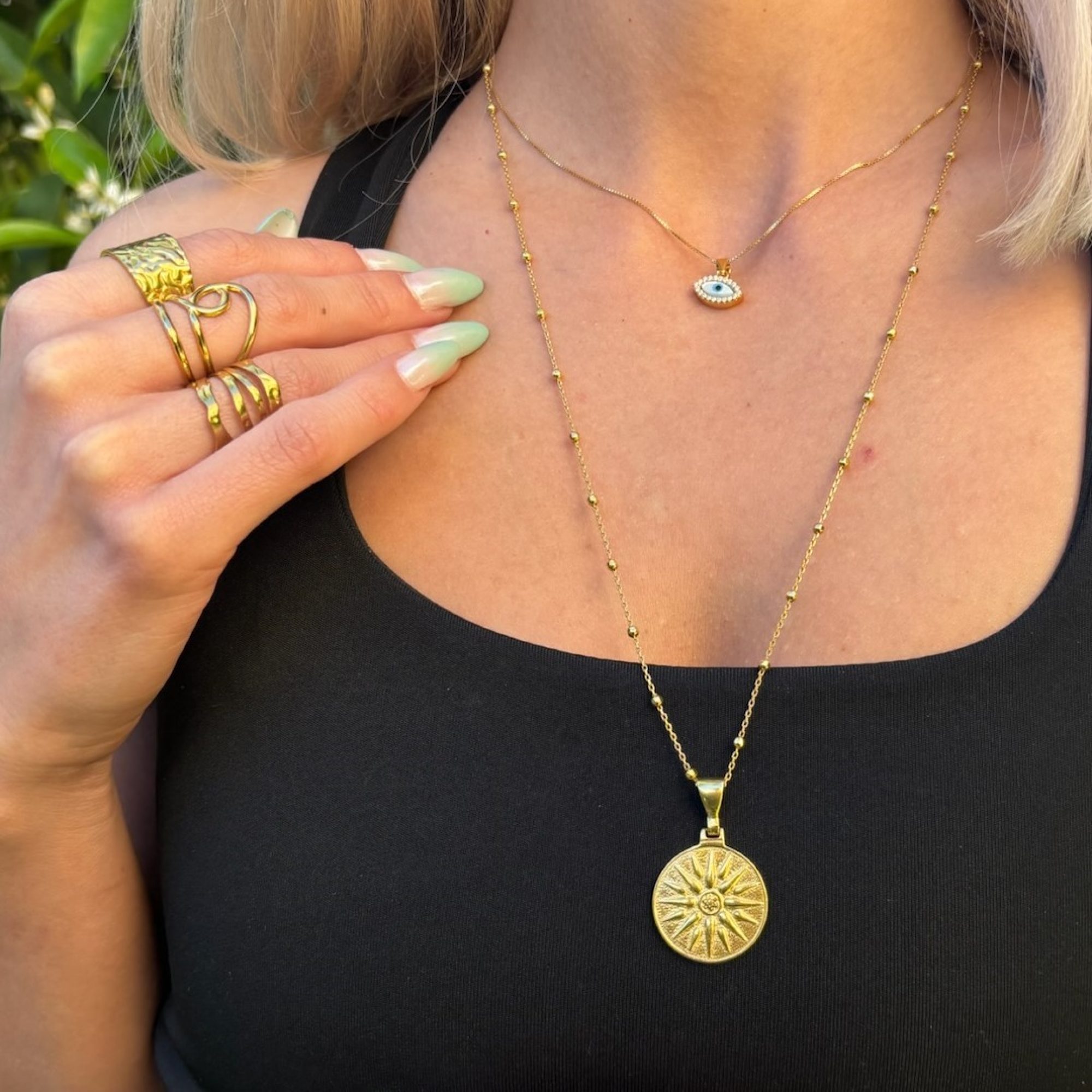 Κολιέ μάτι με πέτρες ζιργκόν και φίλντισι επίχρυσο