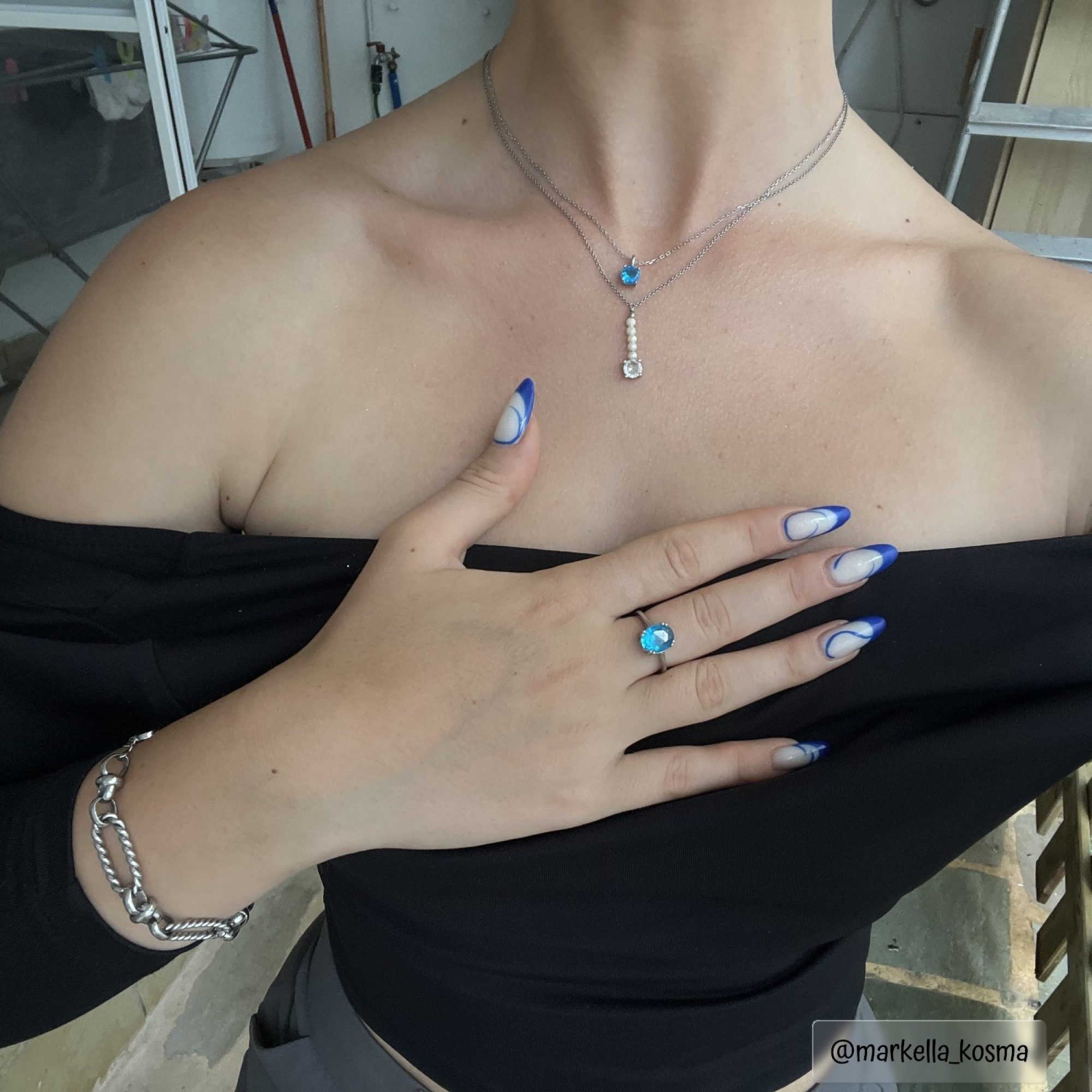 Silver ring with aquamarine stone