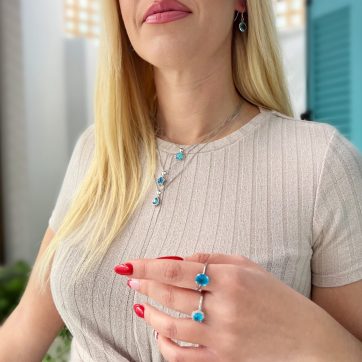 Necklace with aquamarine and zircon stones