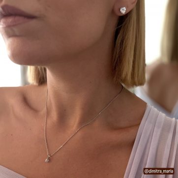 Silver stud heart earrings with zircon stone