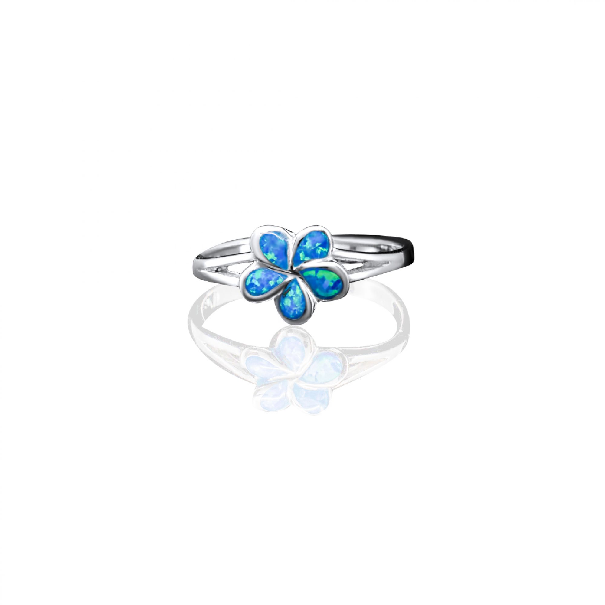 Silver flower ring with opal stones