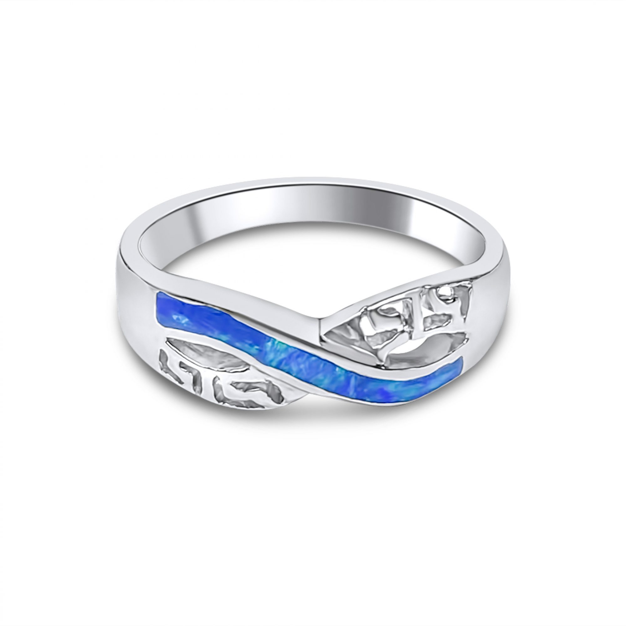 Silver ring with opal stones and meander