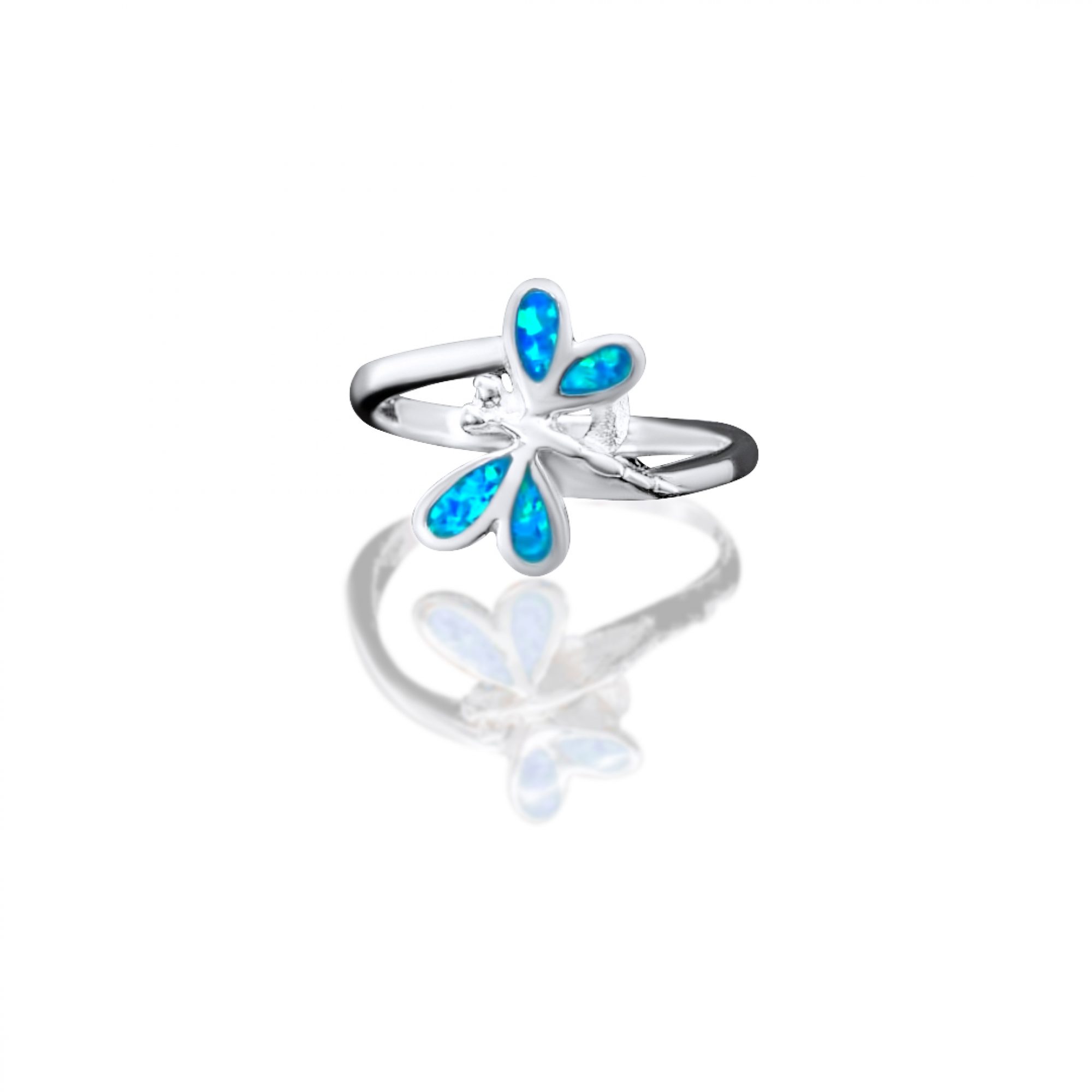 Silver dragonfly ring with opal stones
