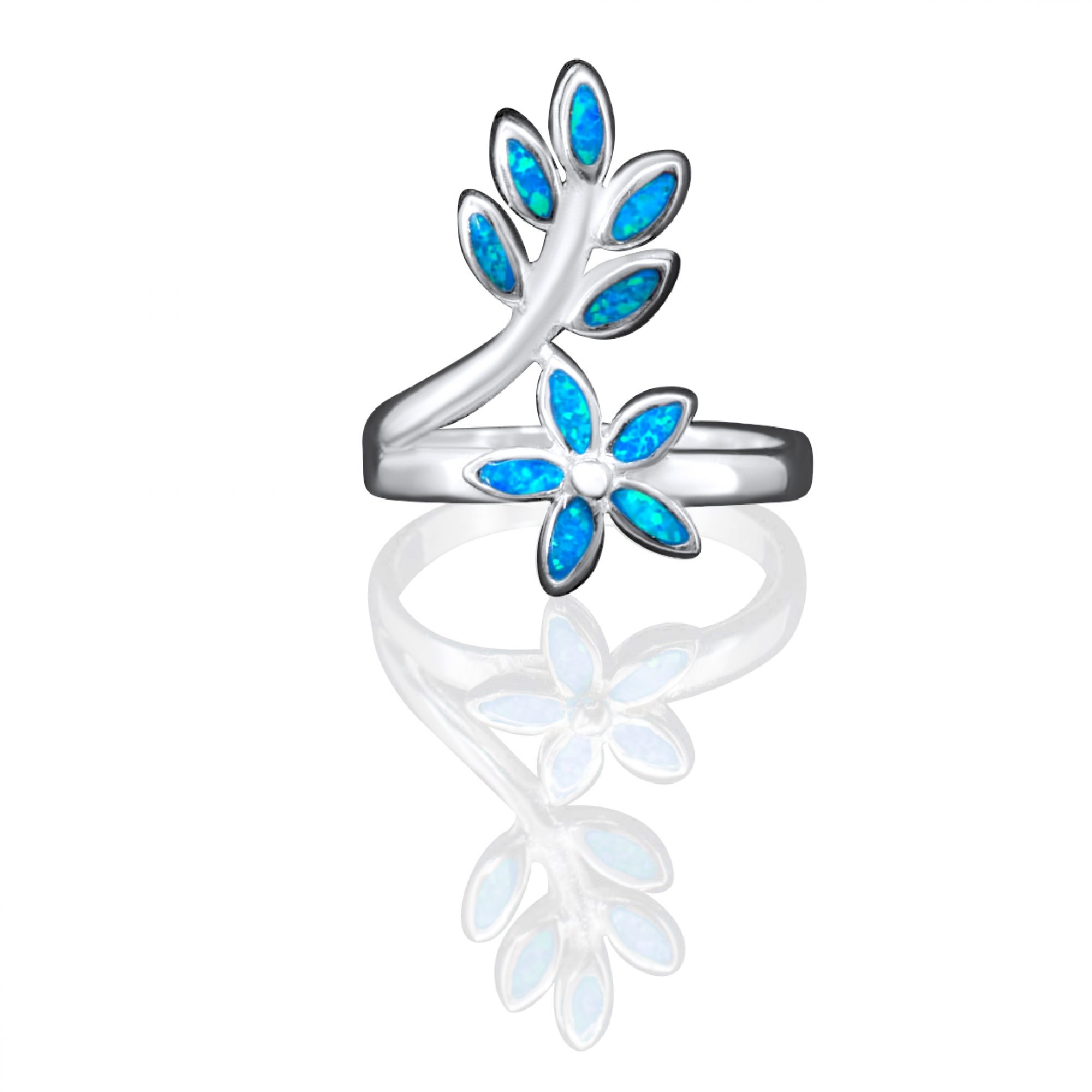 Silver olive branch ring with opal stones 