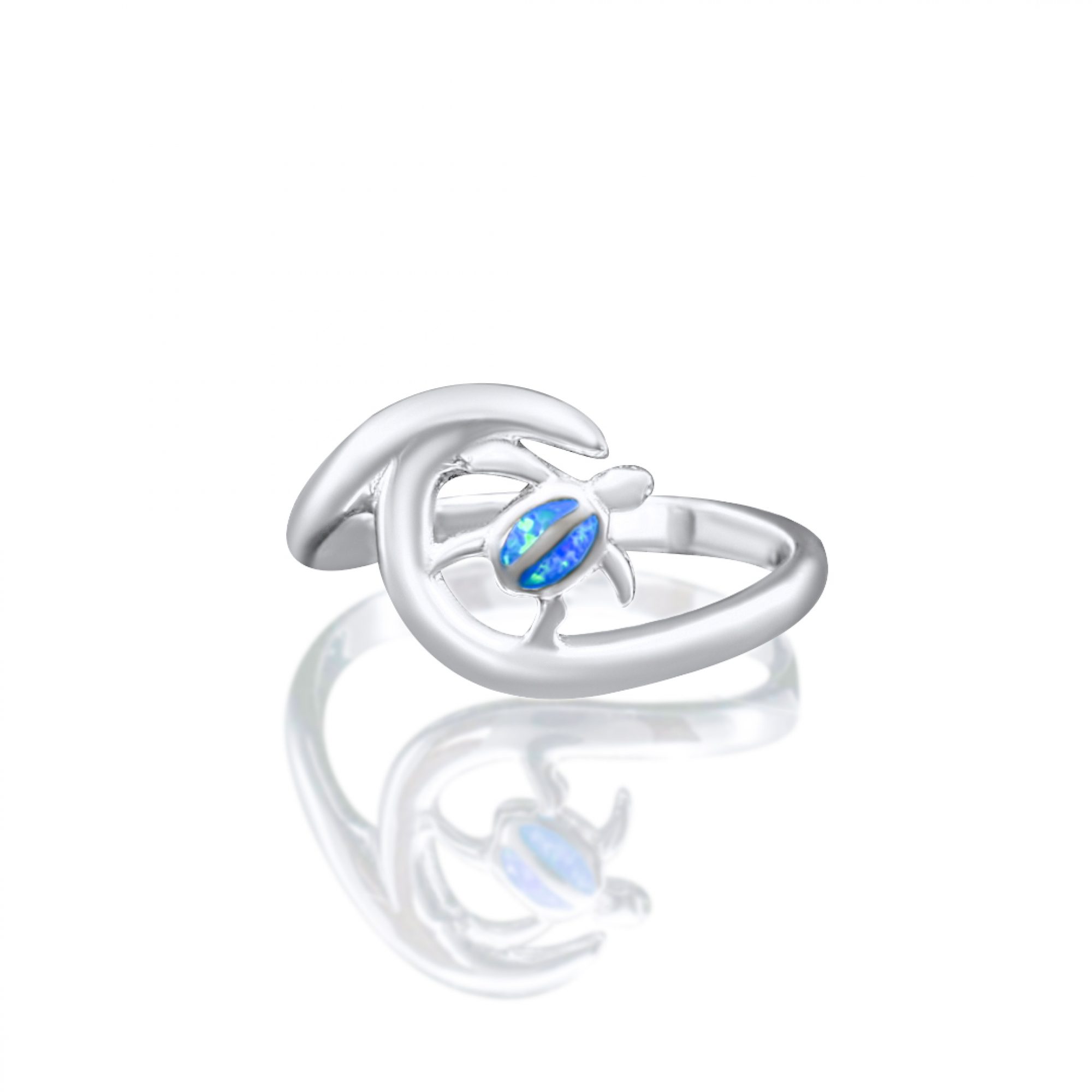 Silver turtle ring with opal stones