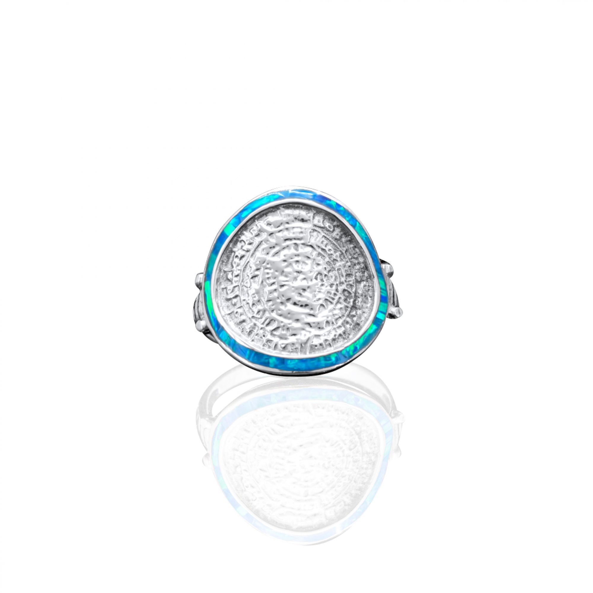 Silver Faistos Disc ring with opal stones