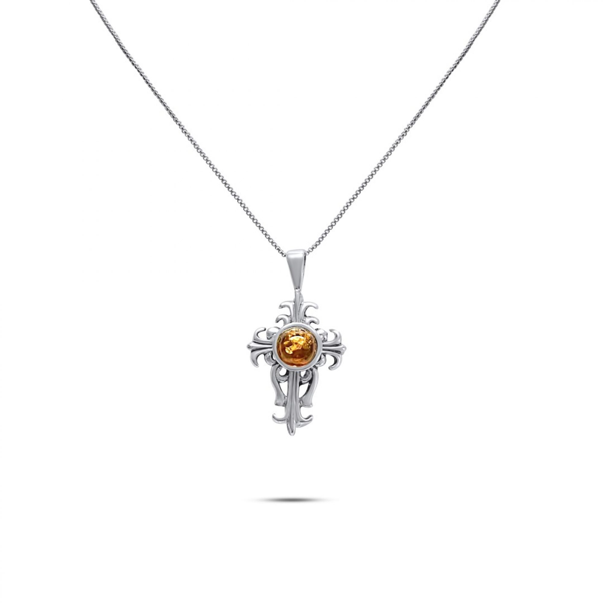 Amber silver cross necklace