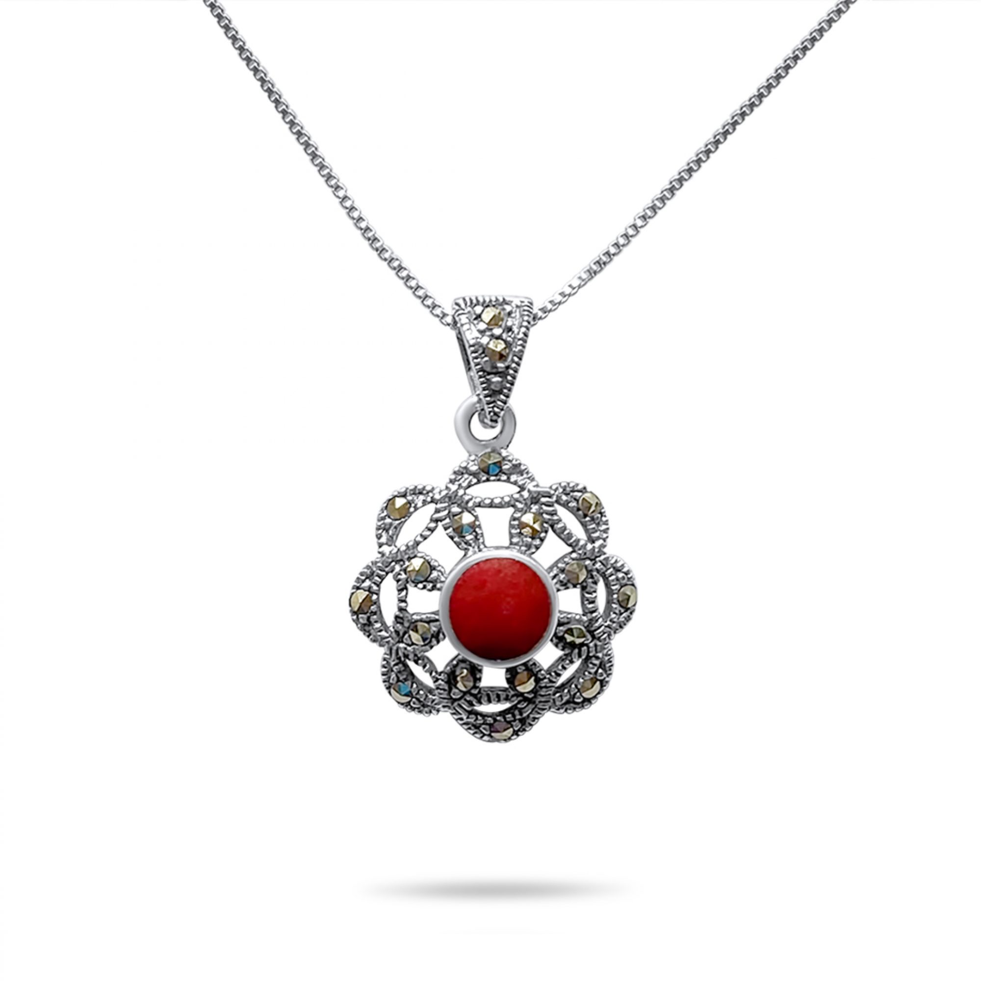 Κολιέ με κοράλι πέτρα και μαρκασίτες