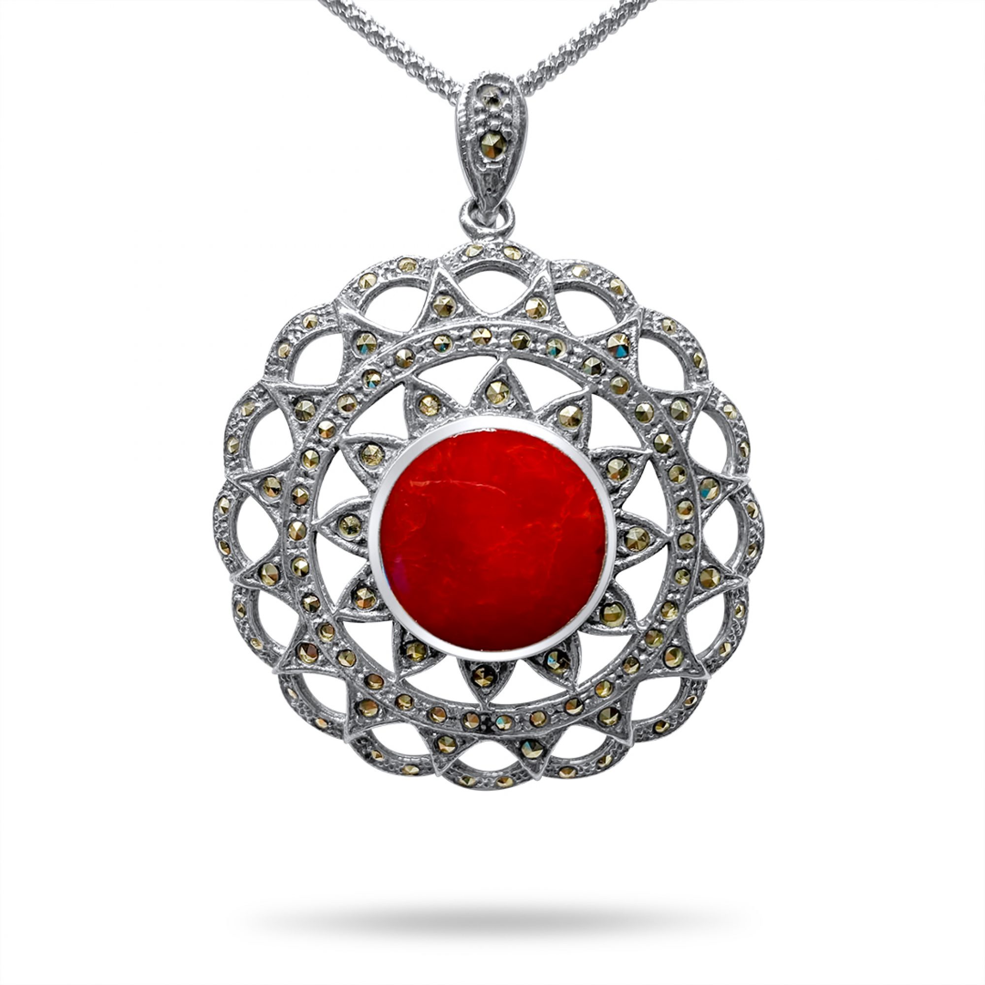 Κολιέ με κοράλι πέτρα και μαρκασίτες