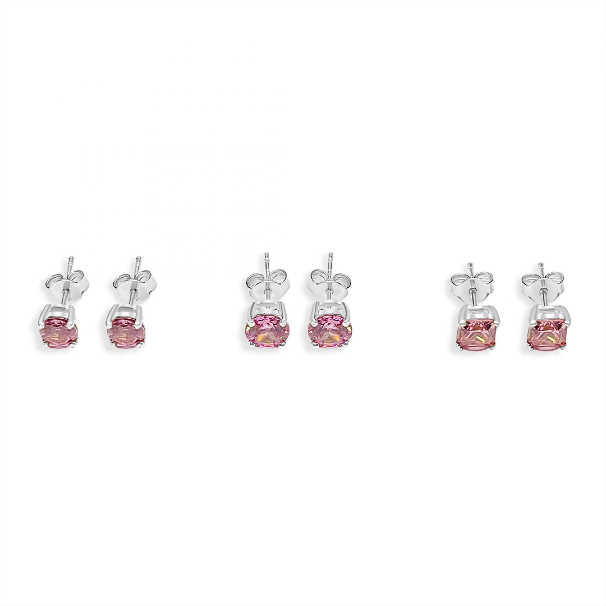 Silver stud earrings with pink quartz stones