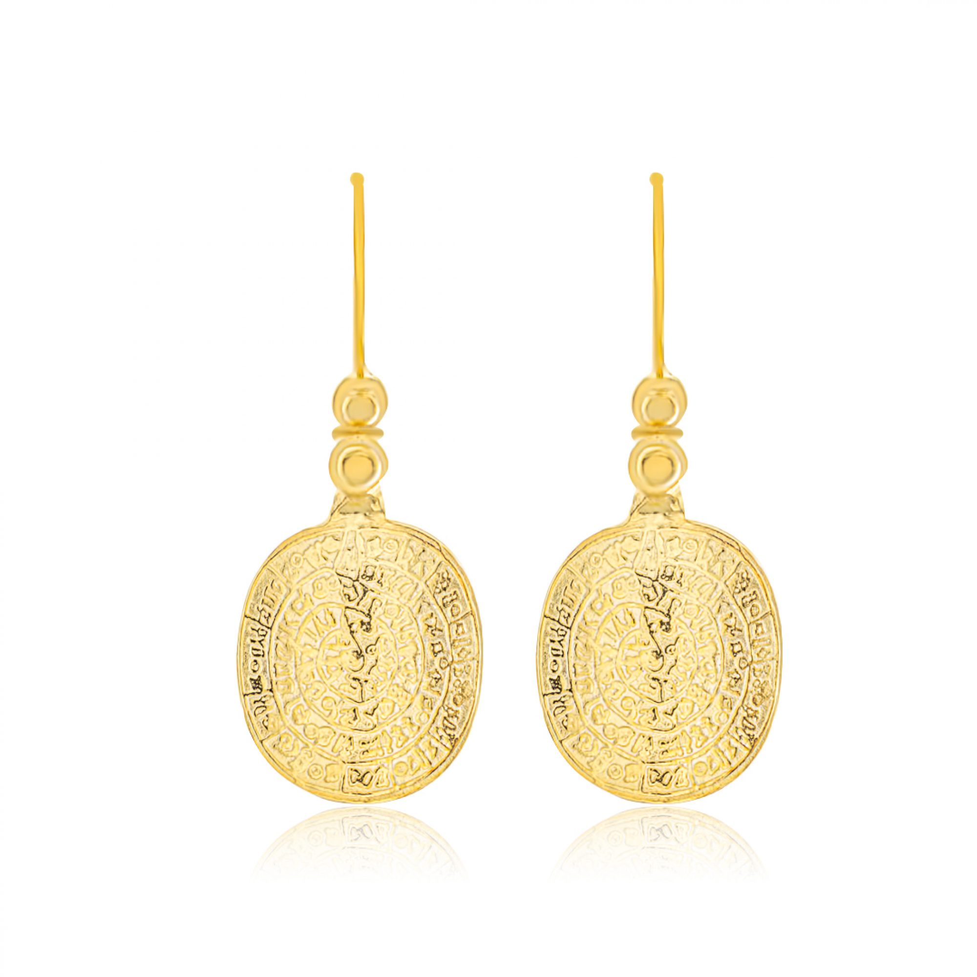 Σκουλαρίκια δίσκος της Φαιστού κρεμαστά επίχρυσα