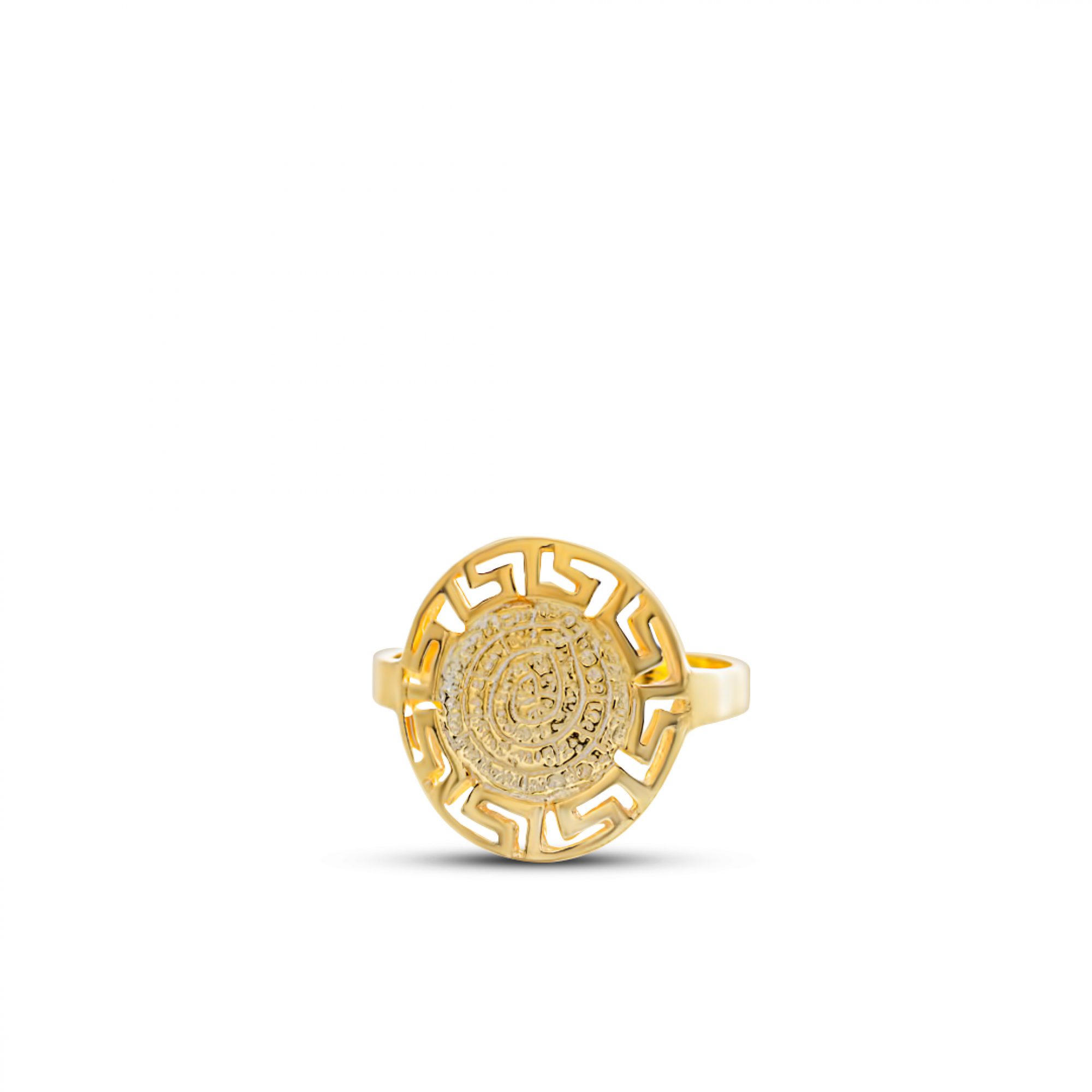 Gold plated Faistos Disc ring with meander
