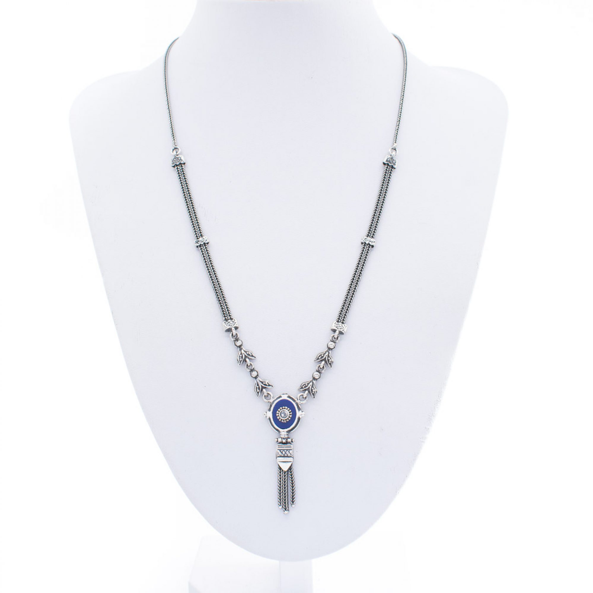 Οξειδωμένο κολιέ με πέτρες λάπις λάζουλι και ζιργκόν