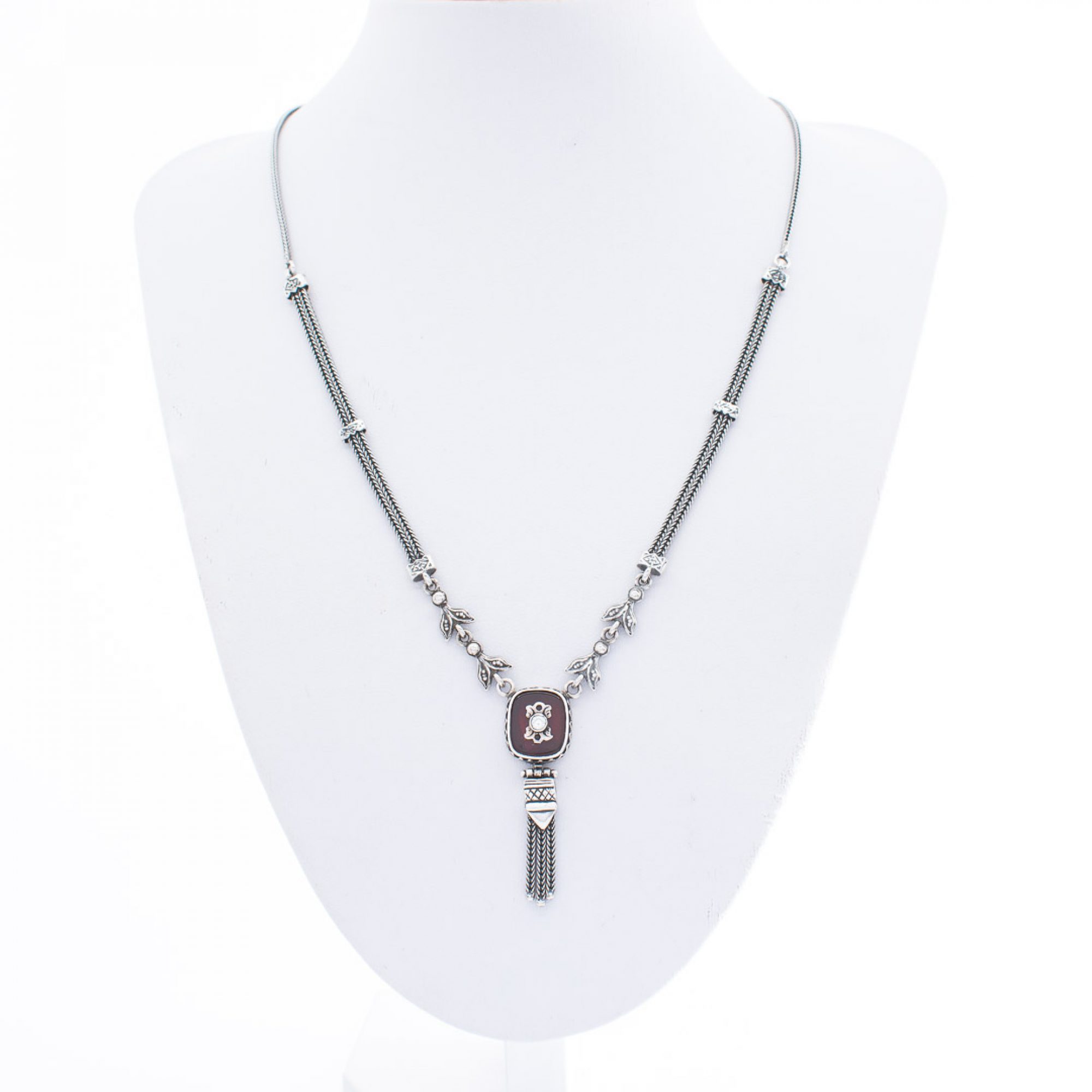 Οξειδωμένο κολιέ με πέτρες κορνεόλη και ζιργκόν