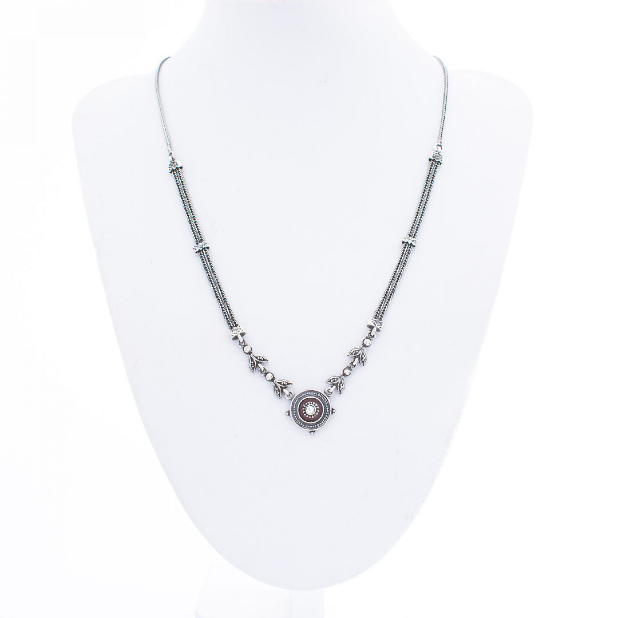 Οξειδωμένο κολιέ με πέτρες κορνεόλη και ζιργκόν