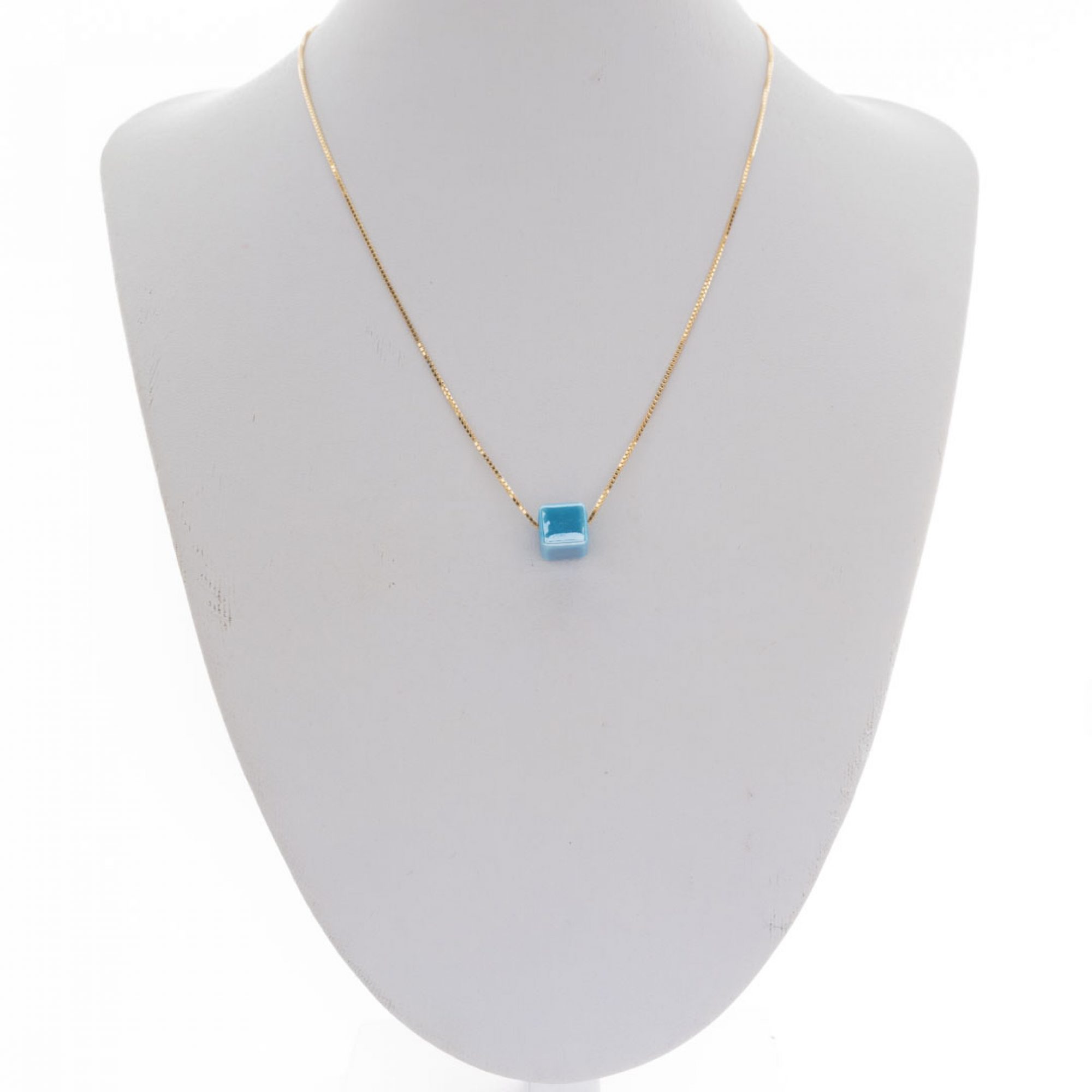 Κολιέ επίχρυσο με χάντρα μπλε