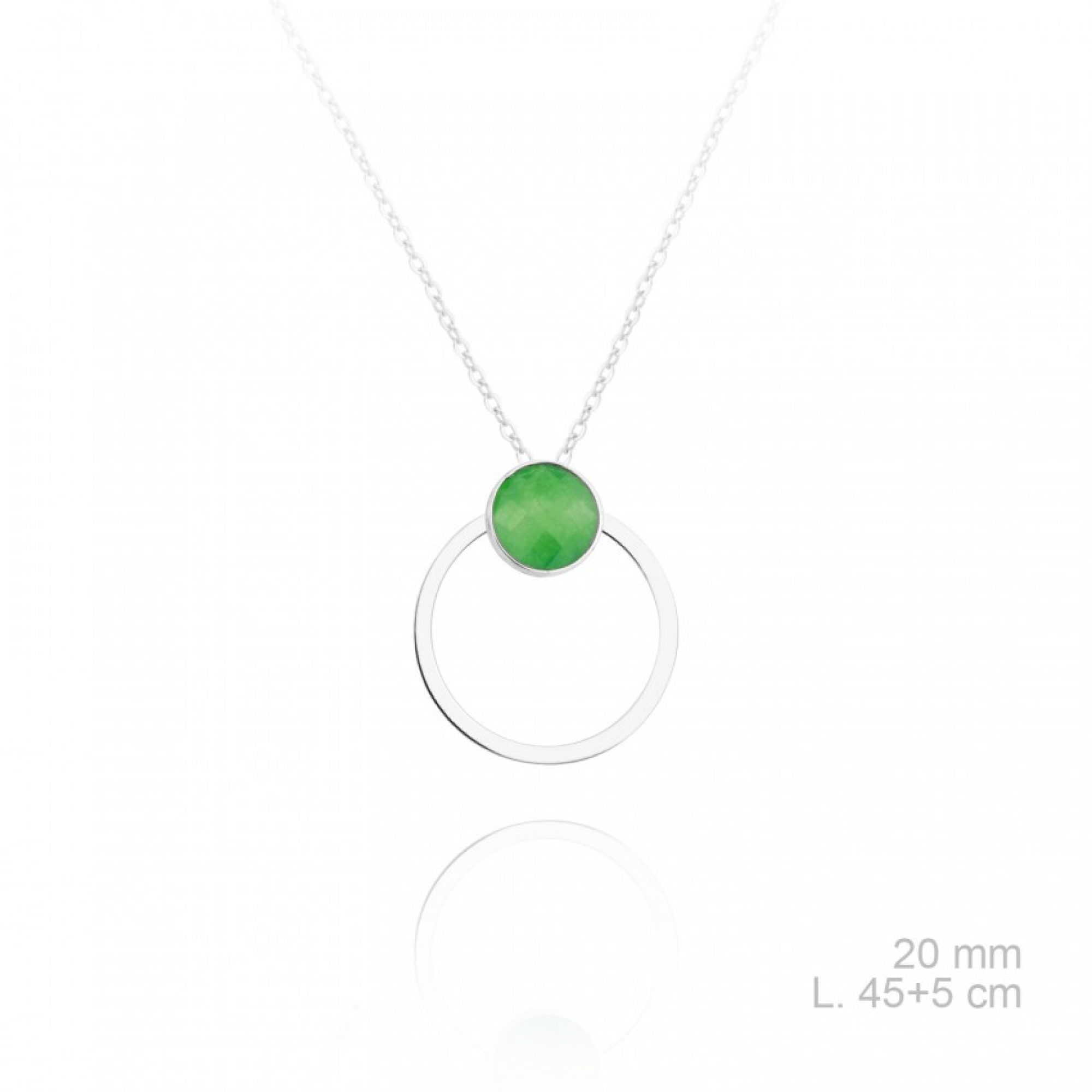 Silver circle necklace with green stone