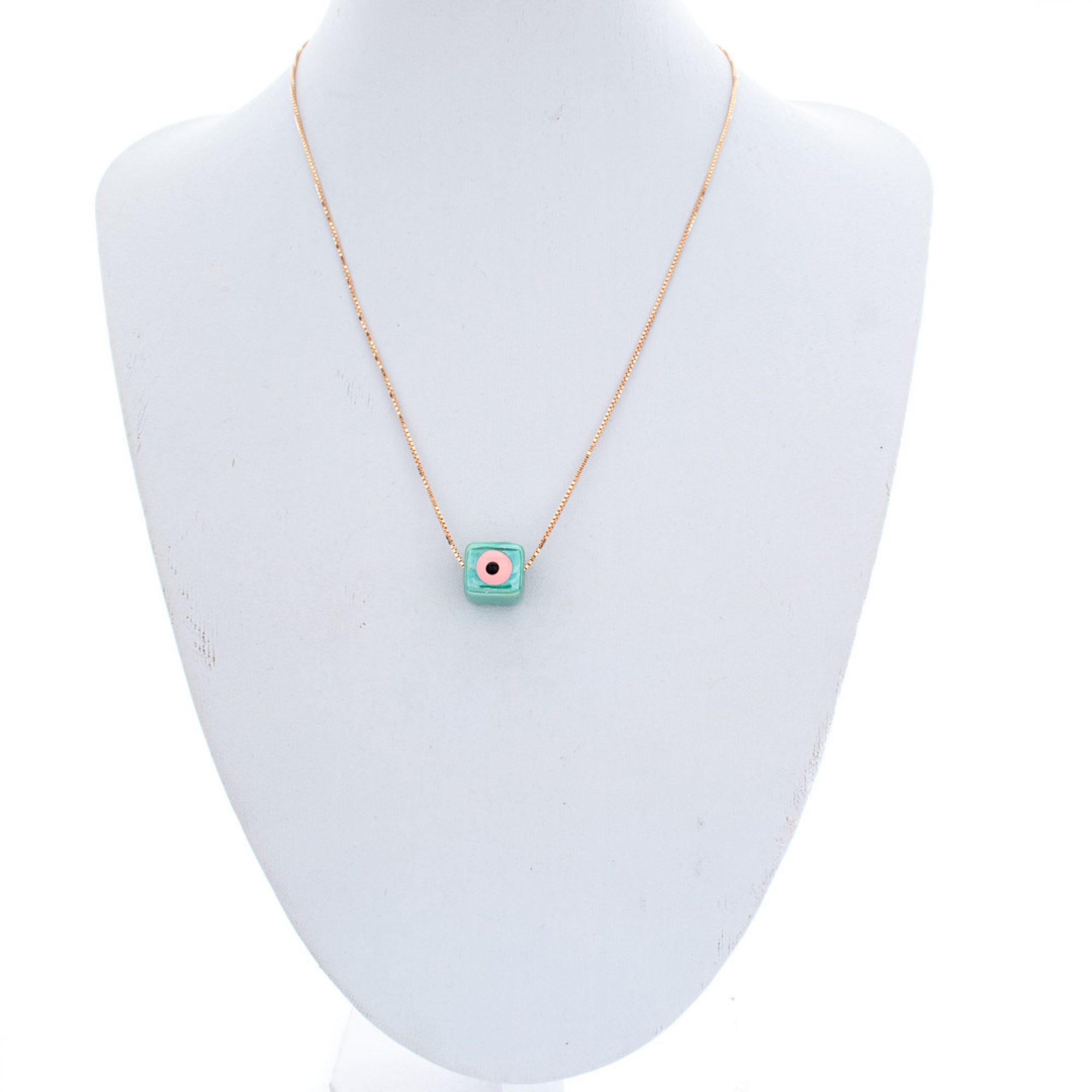 Κολιέ επίχρυσο με πράσινη χάντρα μάτι