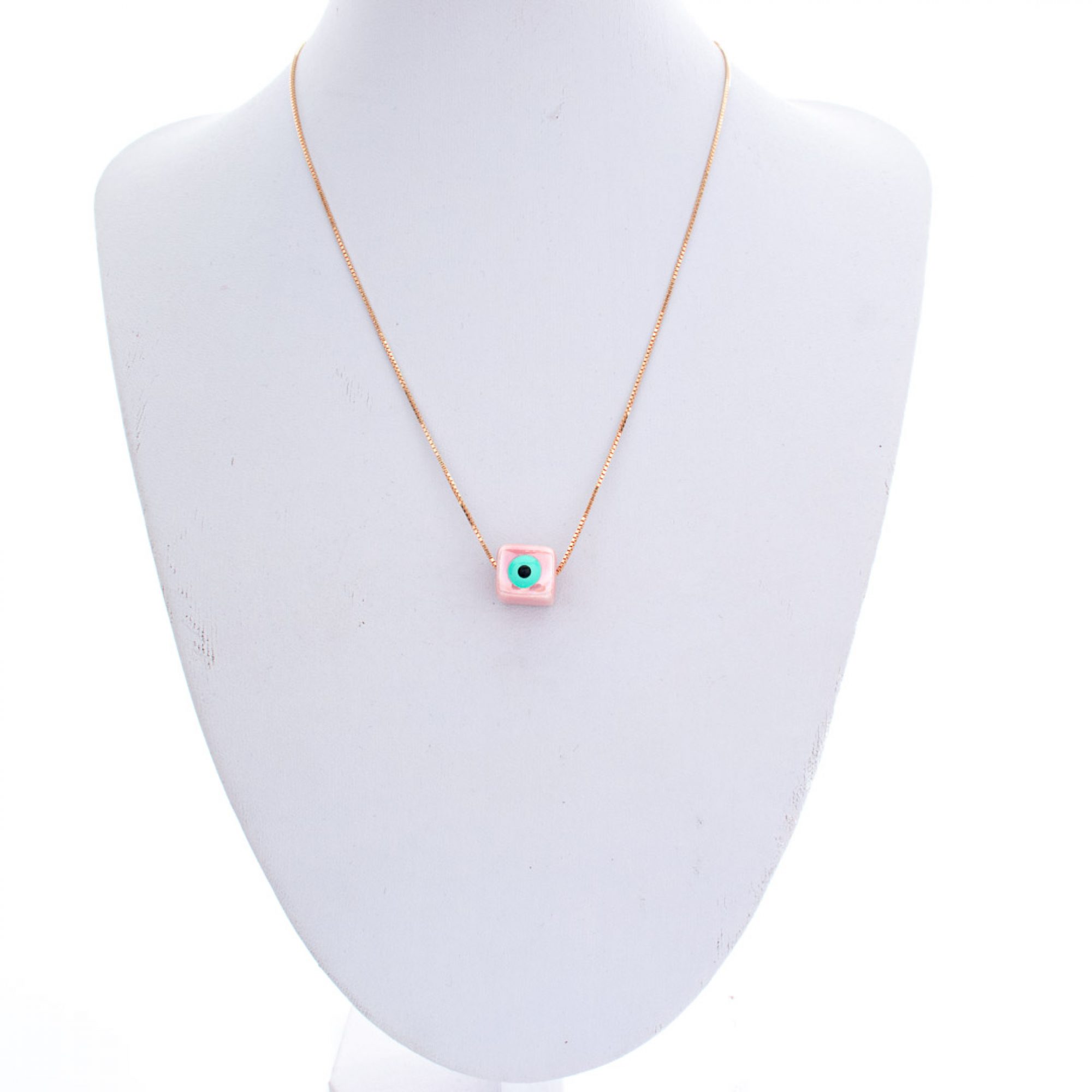 Κολιέ επίχρυσο με ροζ χάντρα μάτι