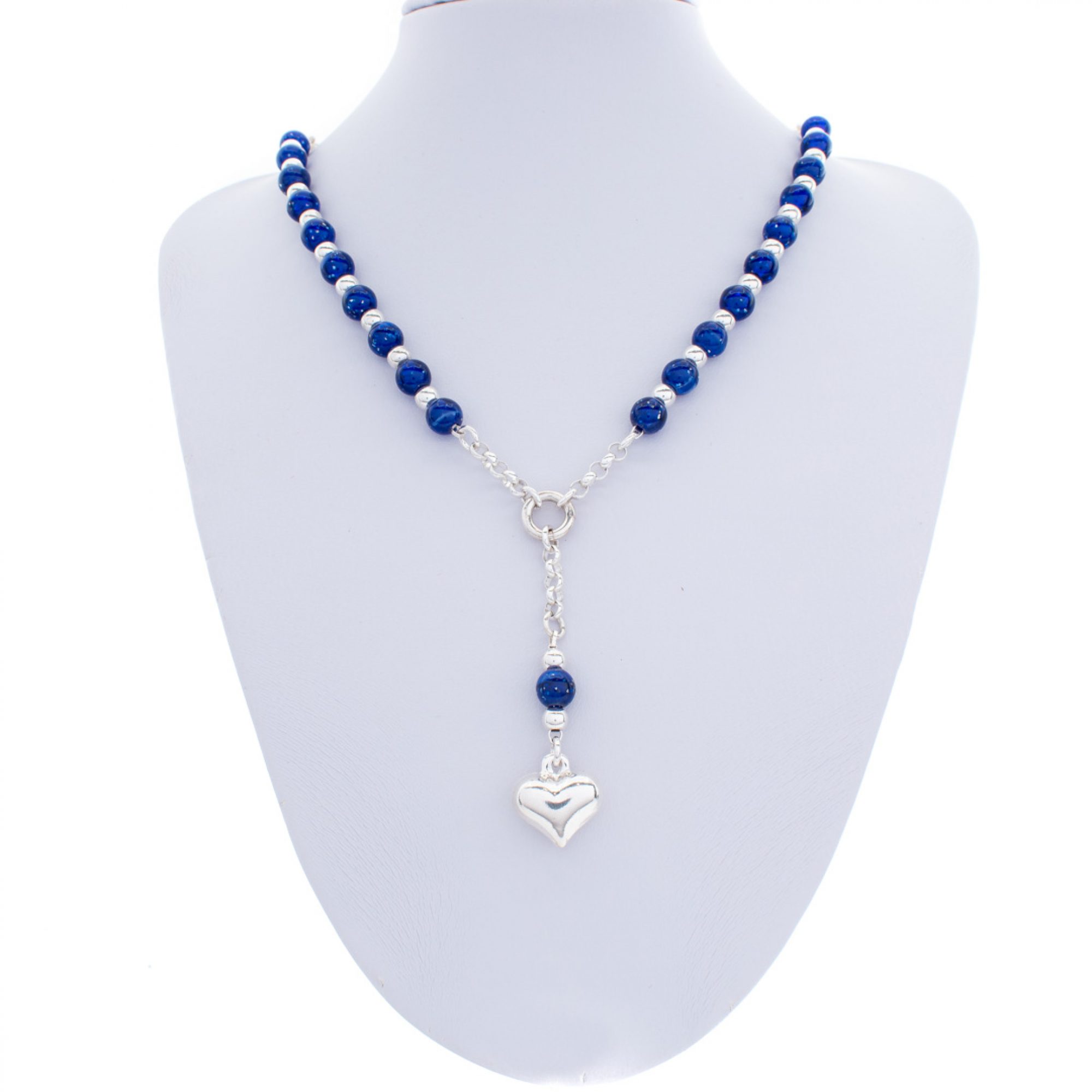 Y-style silver necklace with lapis lazuli stones