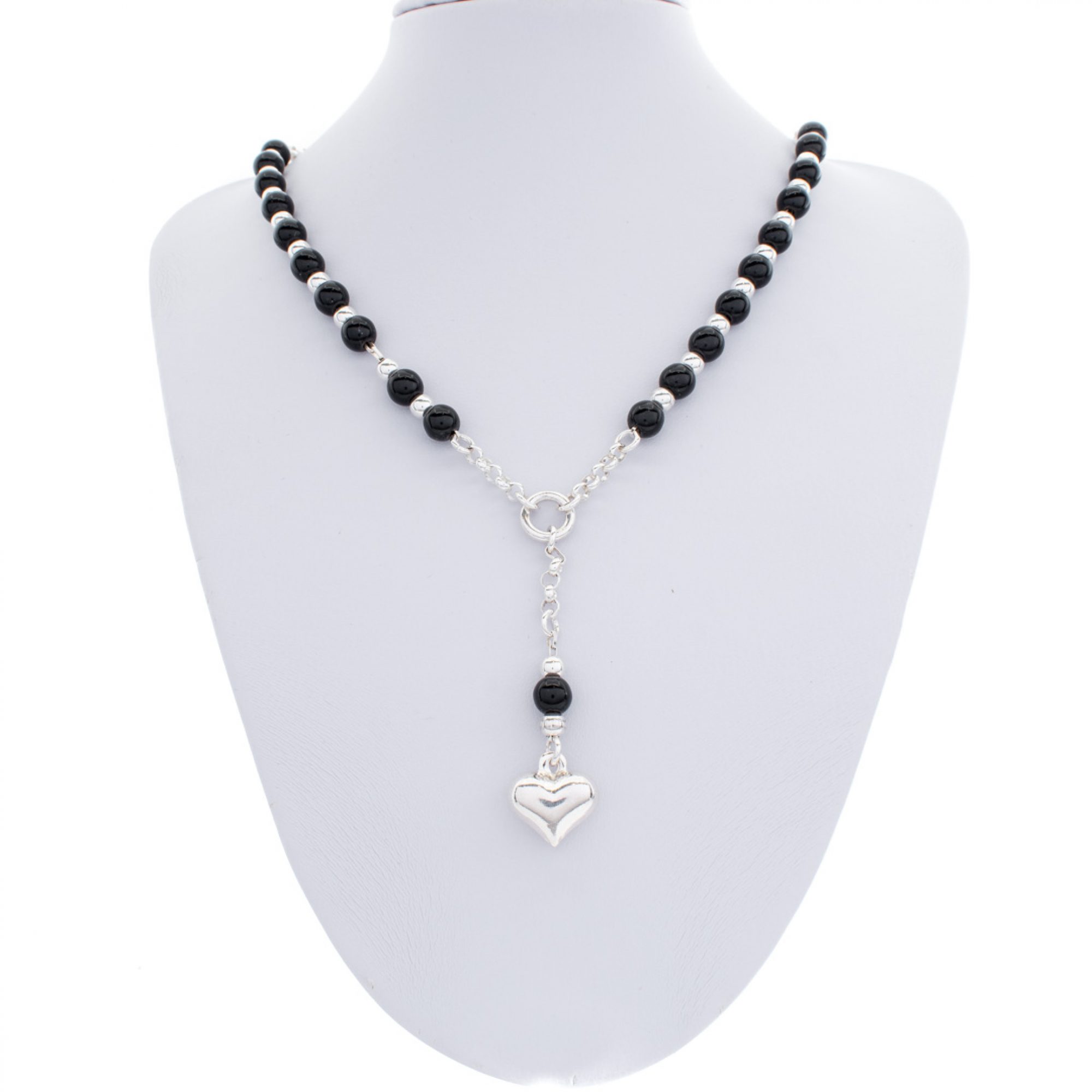 Y-style silver necklace with agate stones
