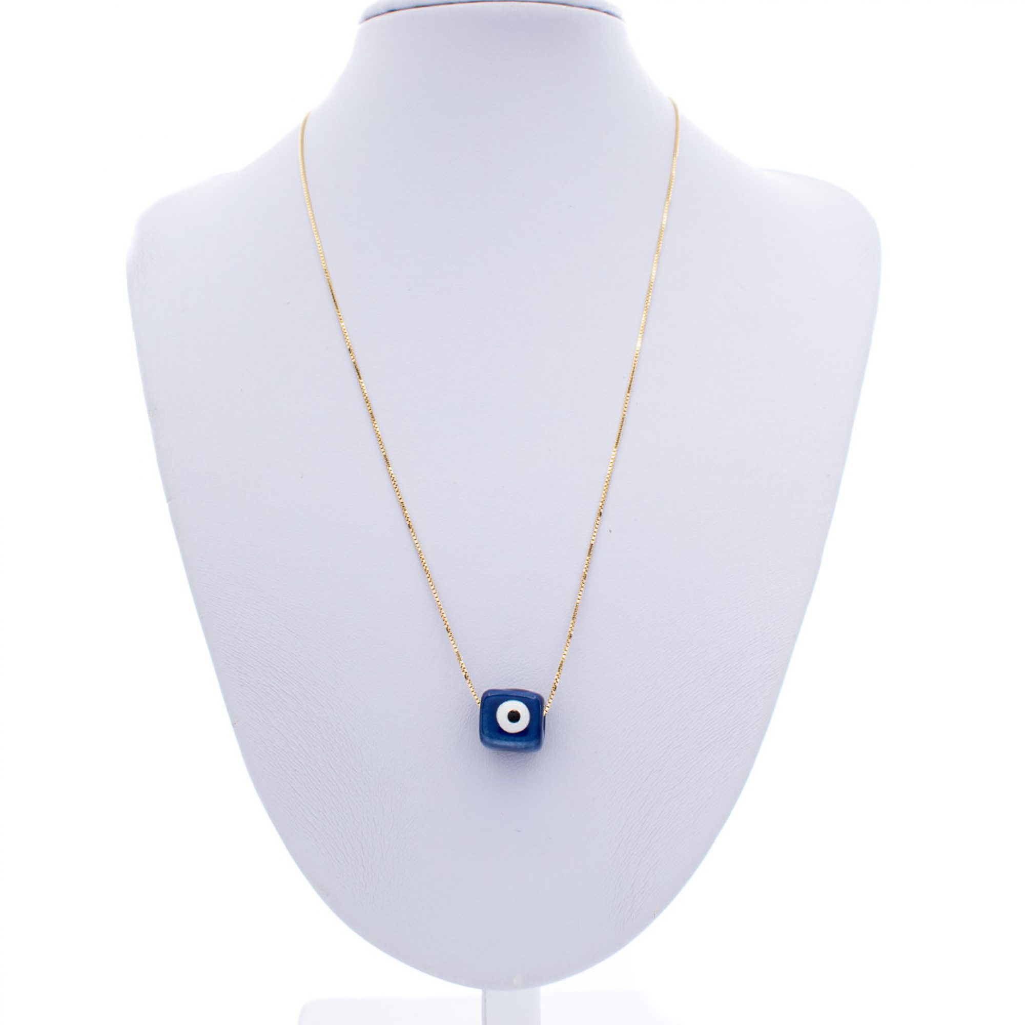 Κολιέ επίχρυσο με σκούρο μπλε χάντρα μάτι