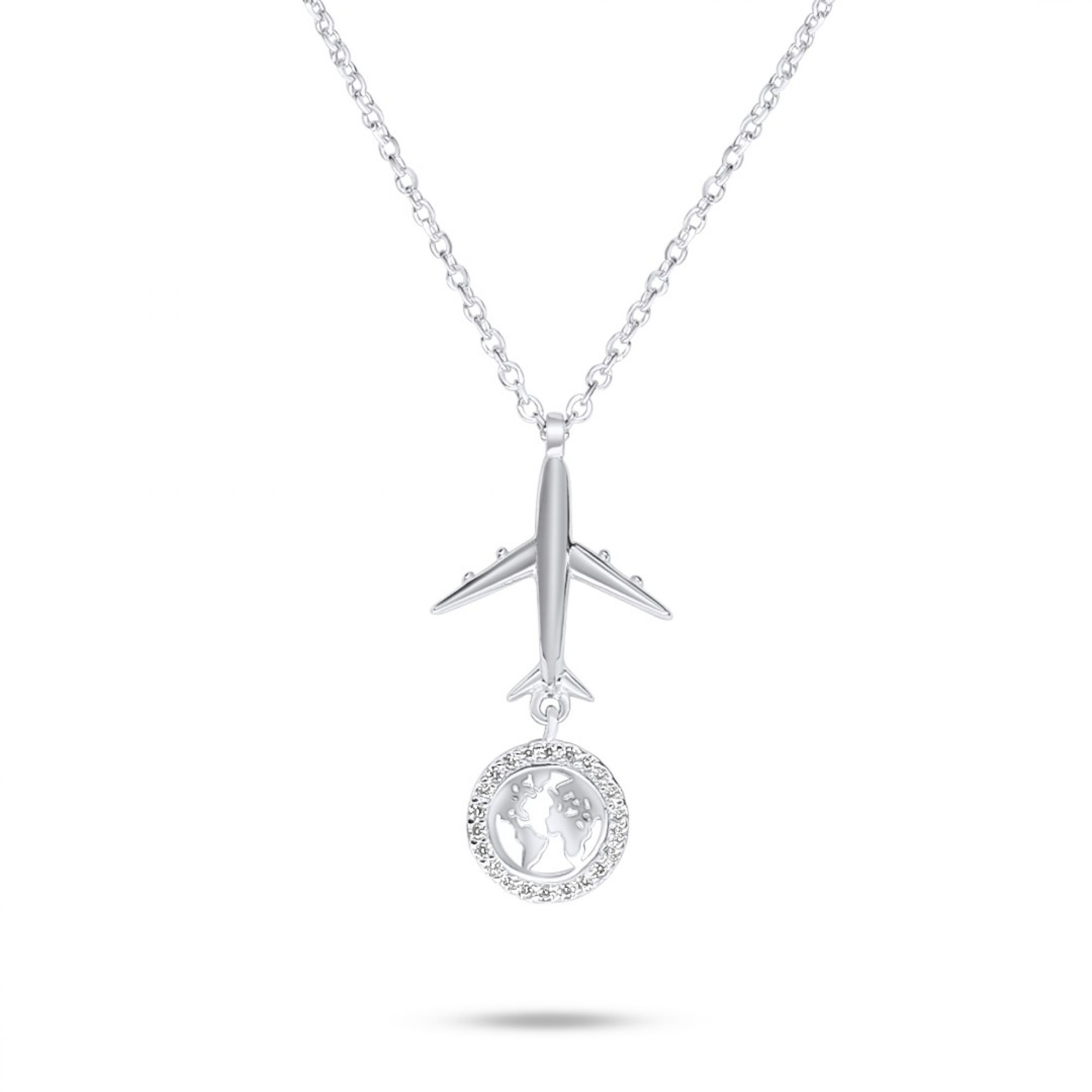 Aeroplane and globe necklace with zircon stones