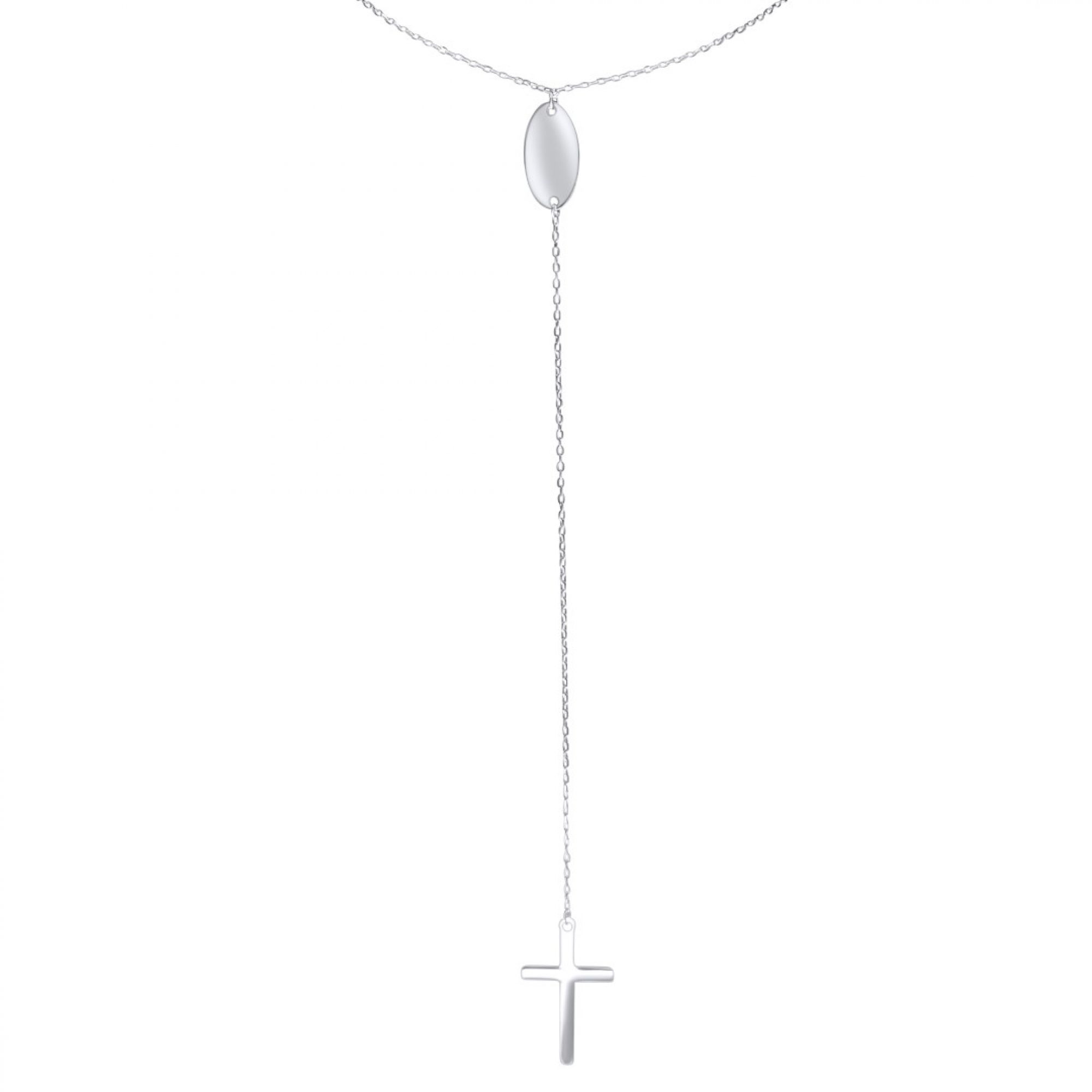 Y-style silver necklace with a cross