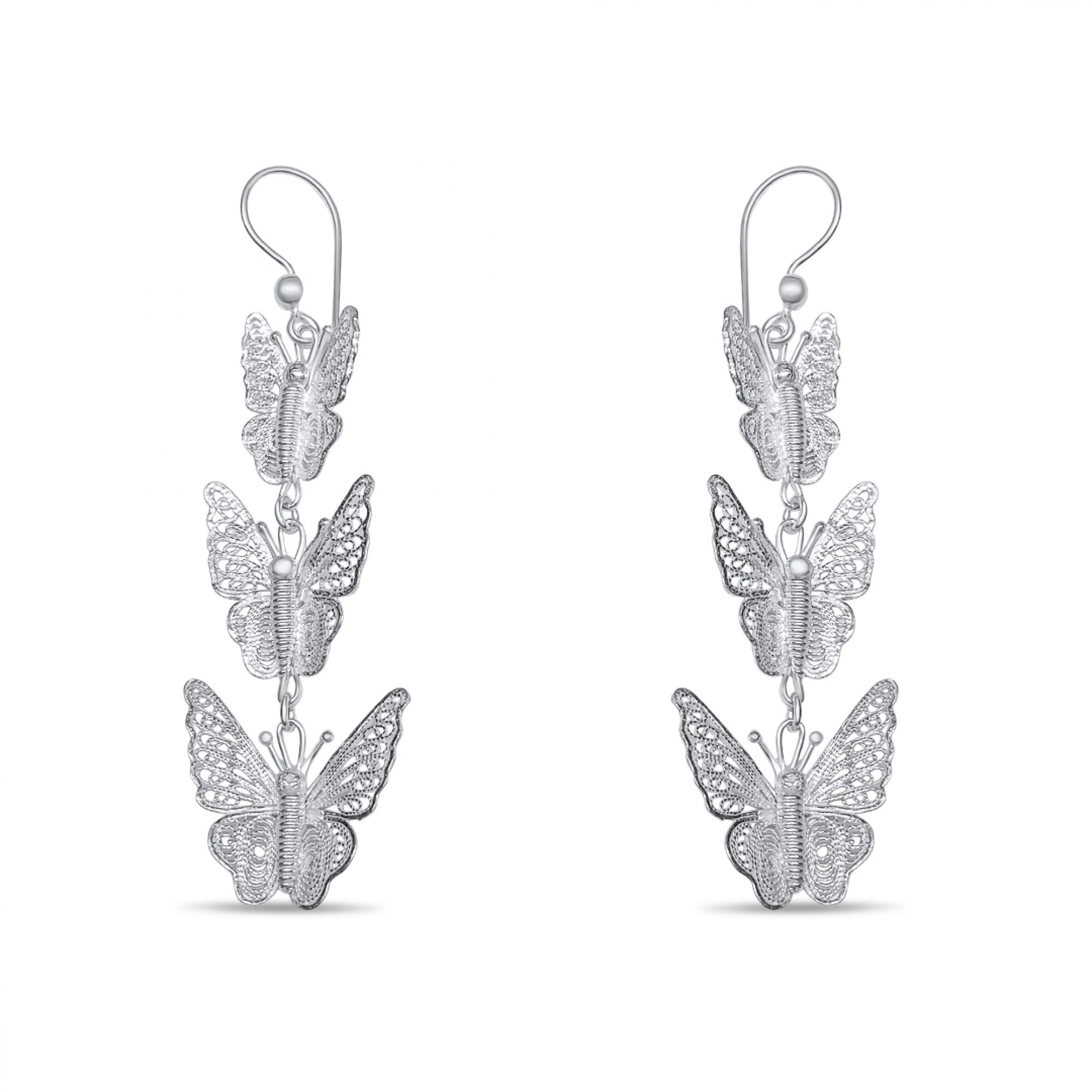 Σκουλαρίκια φιλιγκράν κρεμαστά σε σχήμα πεταλούδας