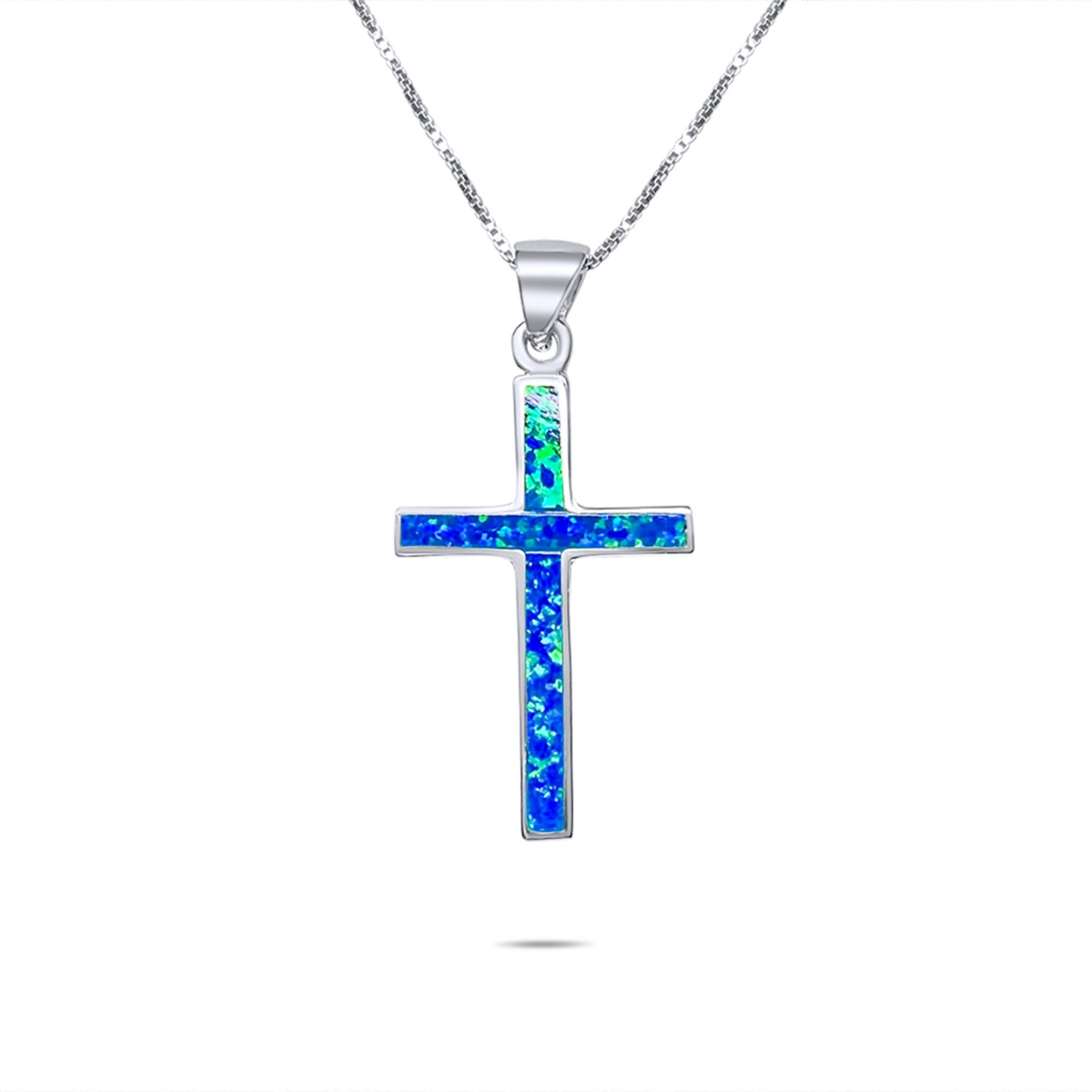 Κολιέ σταυρός με πέτρες όπαλ