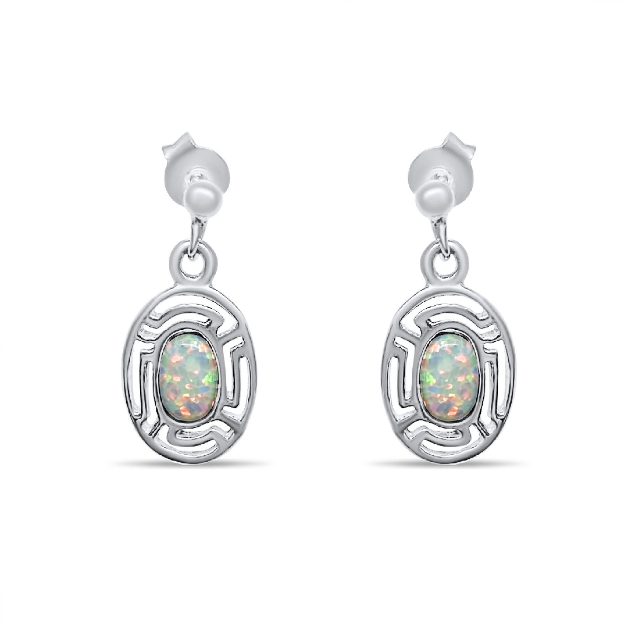 Σκουλαρίκια κρεμαστά με λευκό όπαλ και μαίανδρο