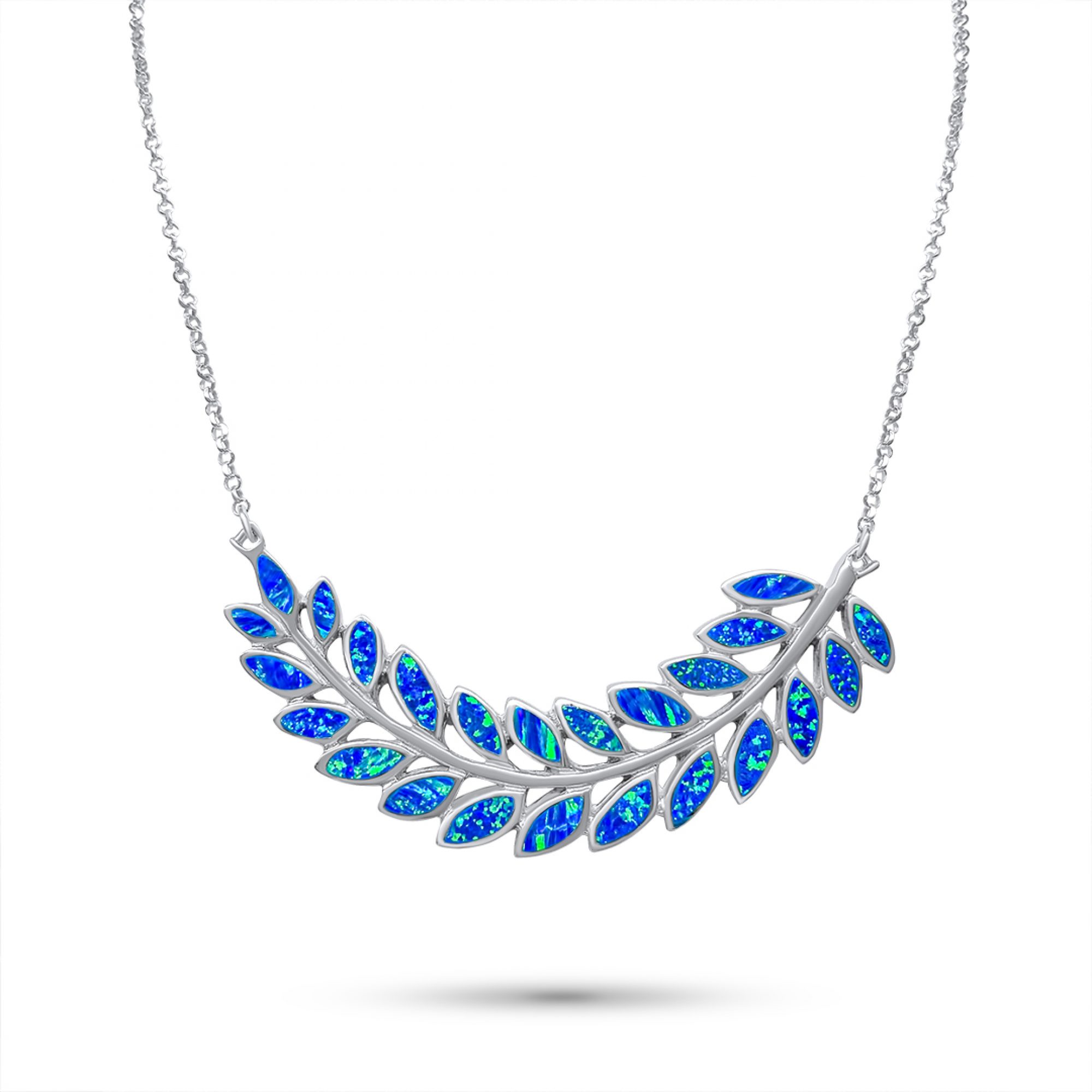 Κολιέ με κλαδί ελιάς με πέτρες όπαλ