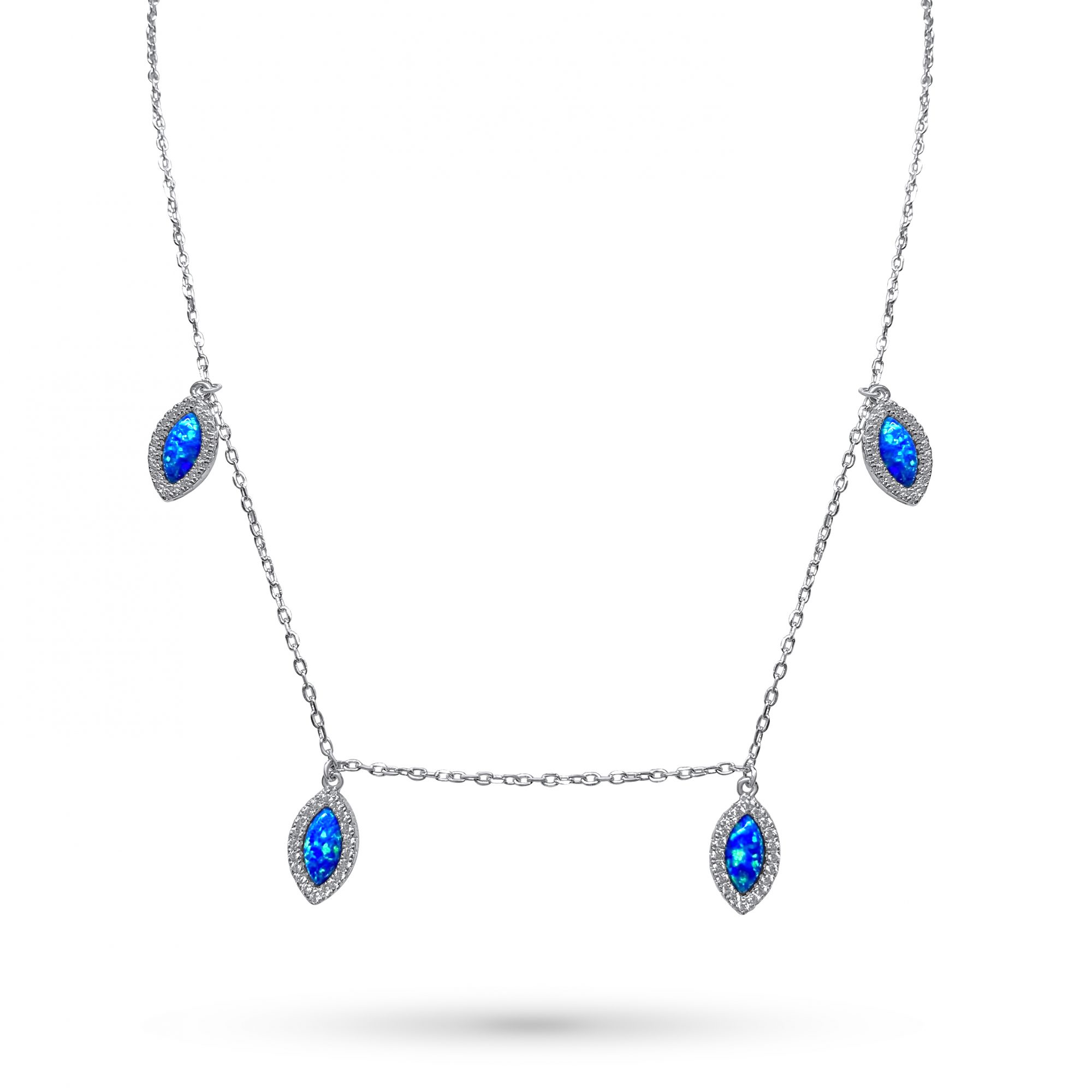 Κολιέ με κρεμαστές πέτρες όπαλ και ζιργκόν