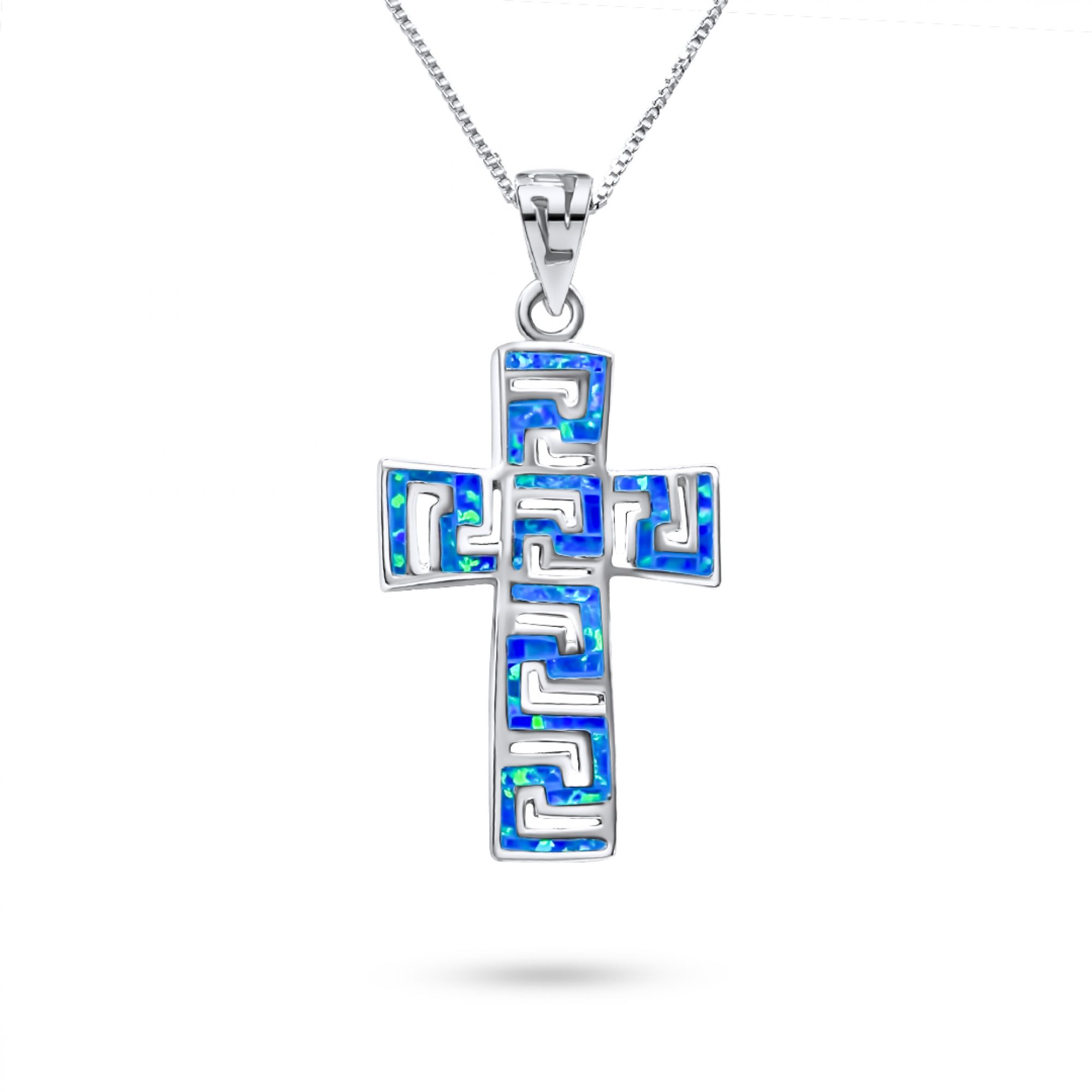 Κολιέ σταυρός με πέτρες όπαλ