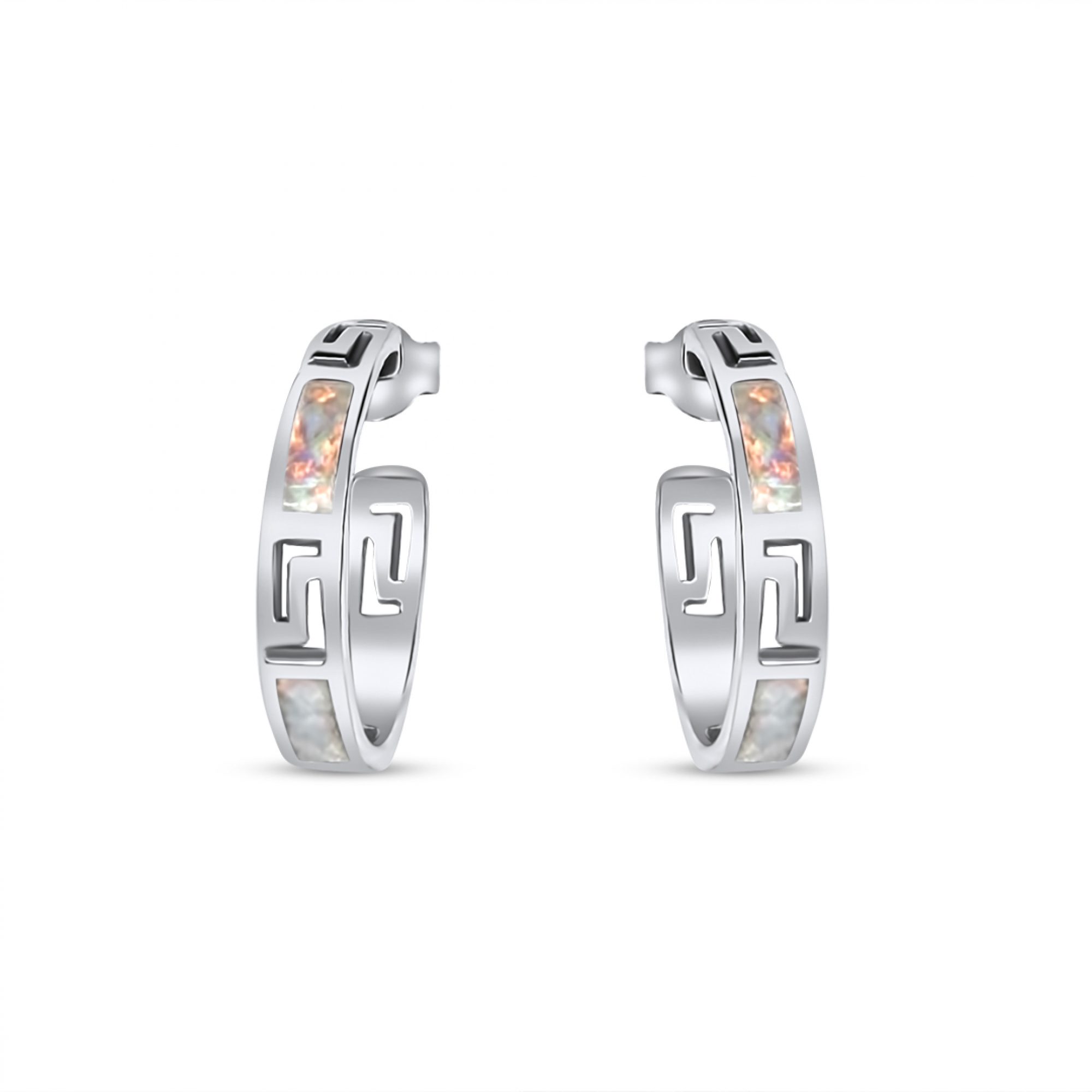 Σκουλαρίκια κρίκοι με λευκό όπαλ και μαίανδρο