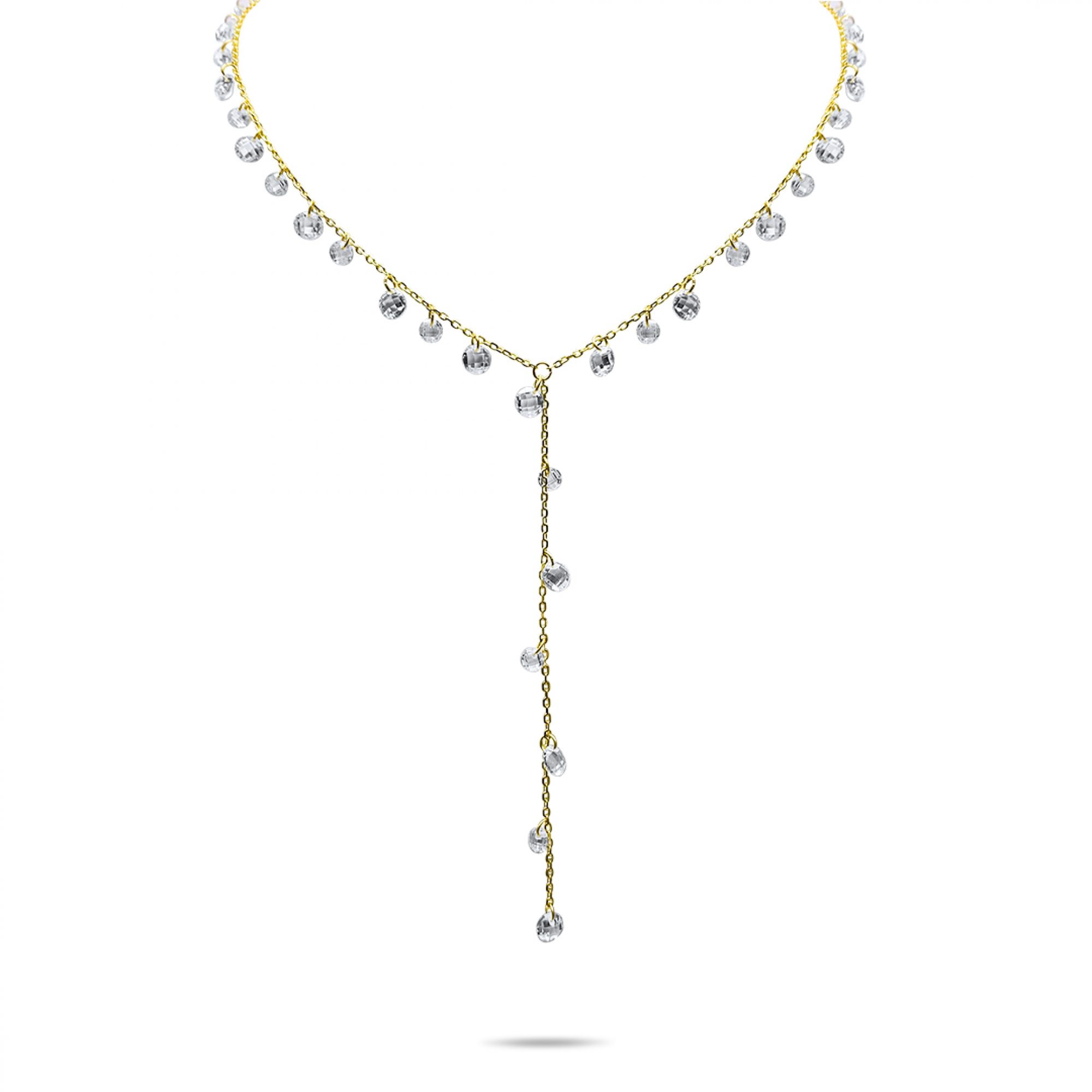 Κολιέ επίχρυσο σε στυλ Υ με πέτρες ζιργκόν