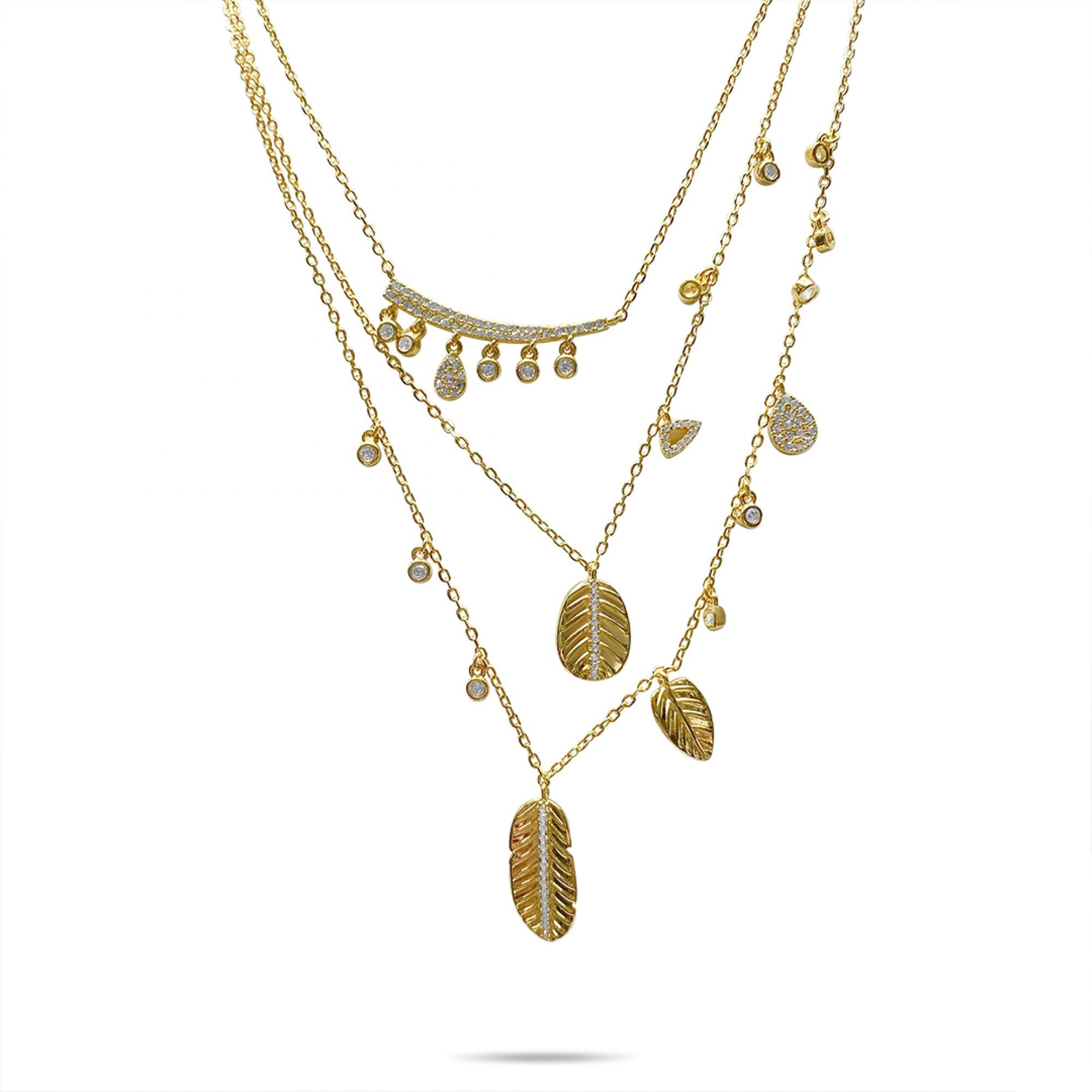 Τριπλό κολιέ επίχρυσο με πέτρες ζιργκόν