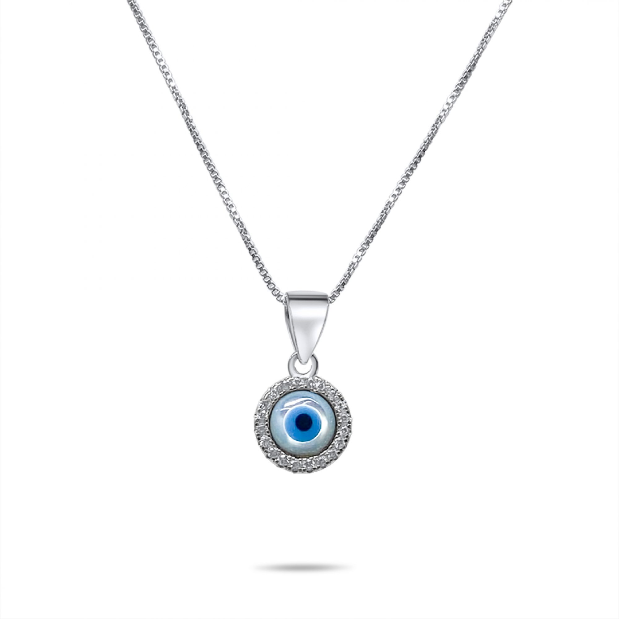 Eye pendant necklace with mother of pearl and zircon stones