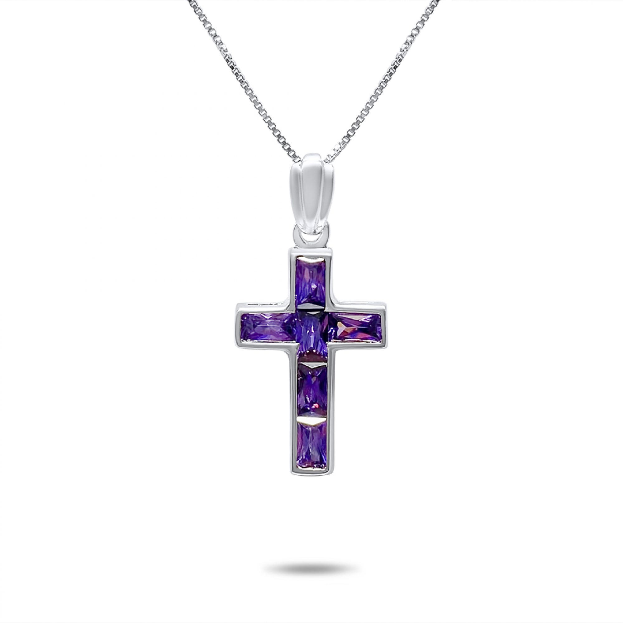 Cross necklace with amethyst stones