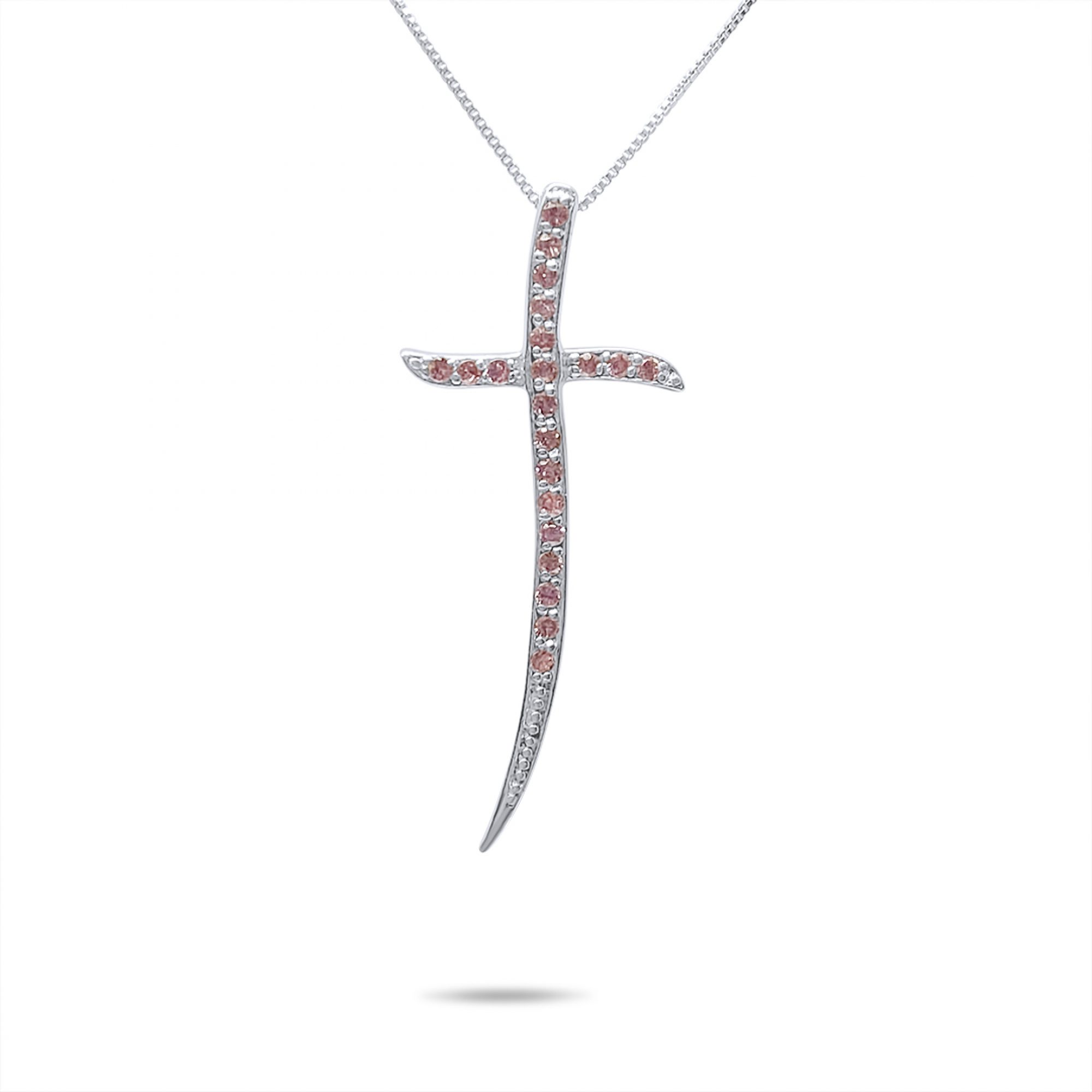 Cross necklace with pink quartz stones