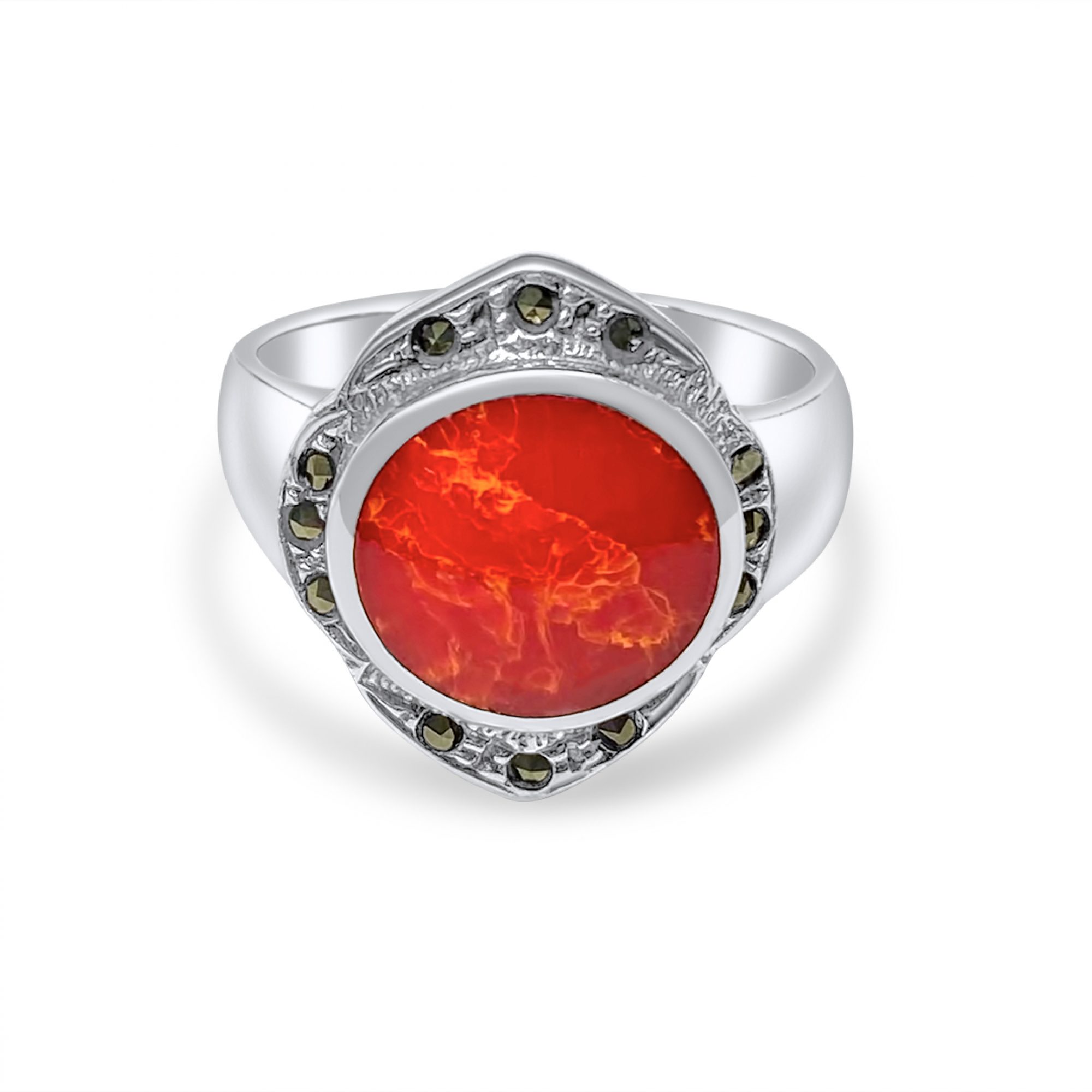 Δαχτυλίδι με πέτρα κοράλι και μαρκασίτες