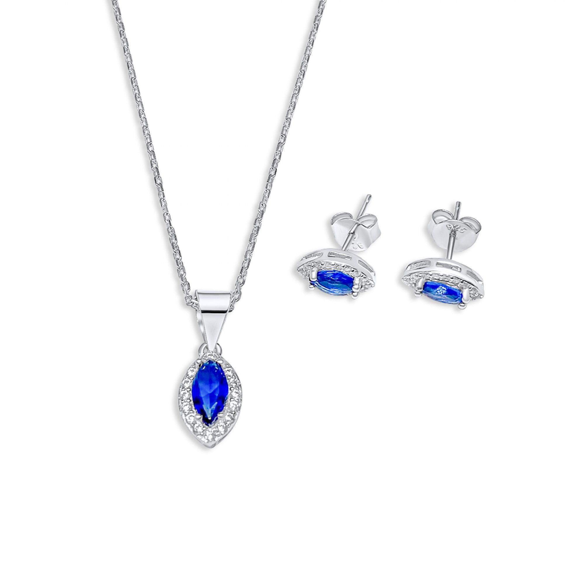 Σετ κολιέ και σκουλαρίκια καρφωτά με πέτρες ζιργκόν και ζαφείρι