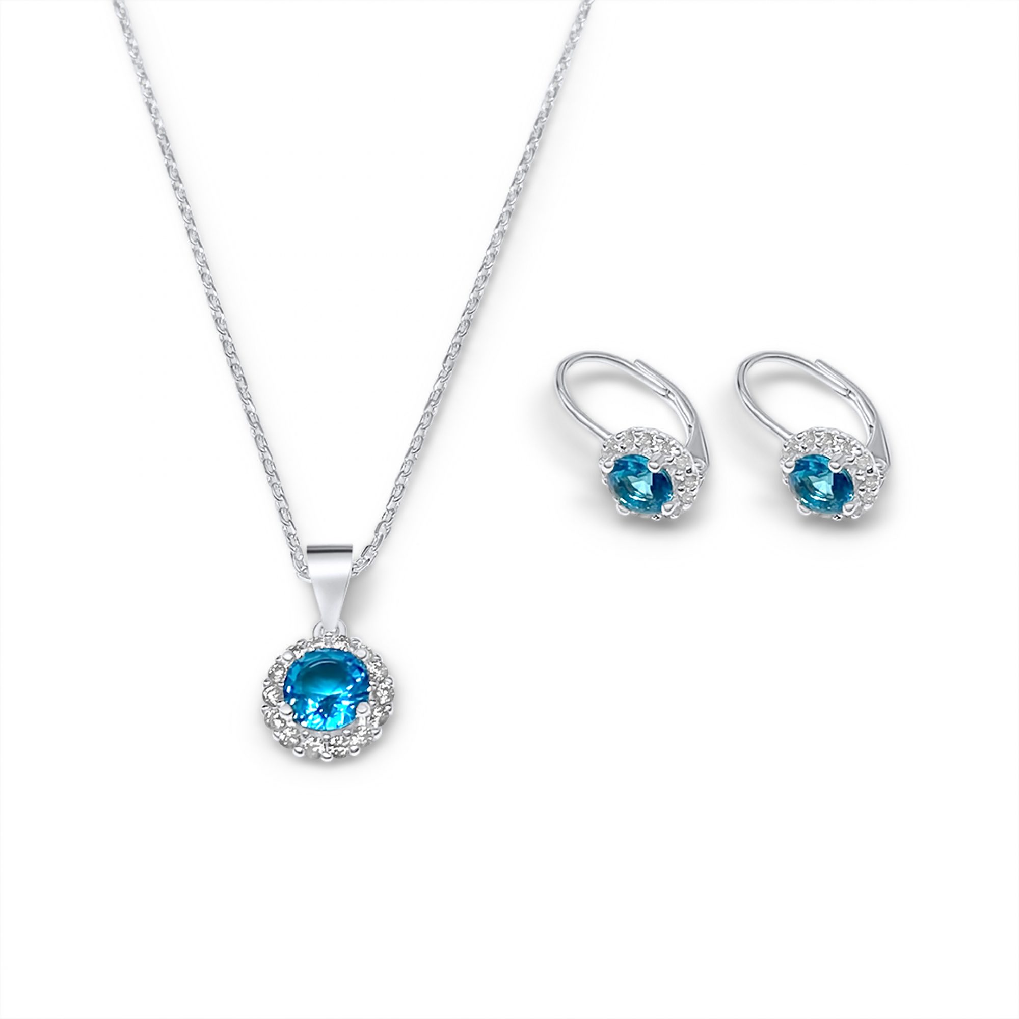 Σετ κολιέ και σκουλαρίκια κρεμαστά με πέτρες ζιργκόν και άκουα μαρίν