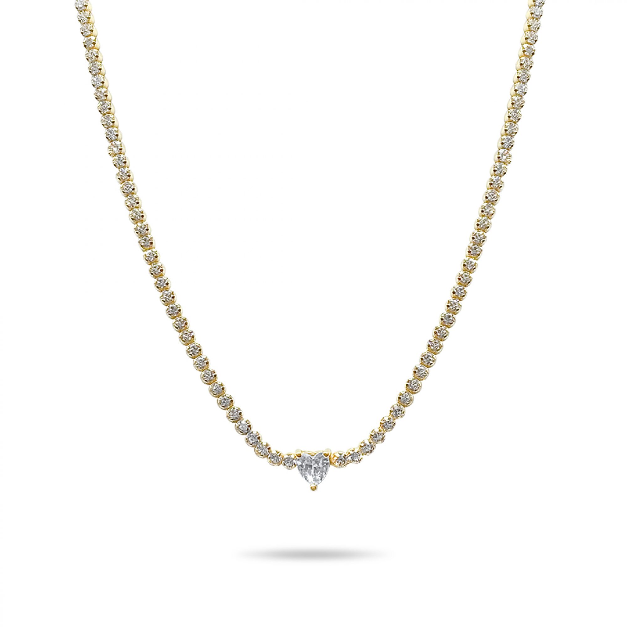Gold plated heart necklace with zircon stones 
